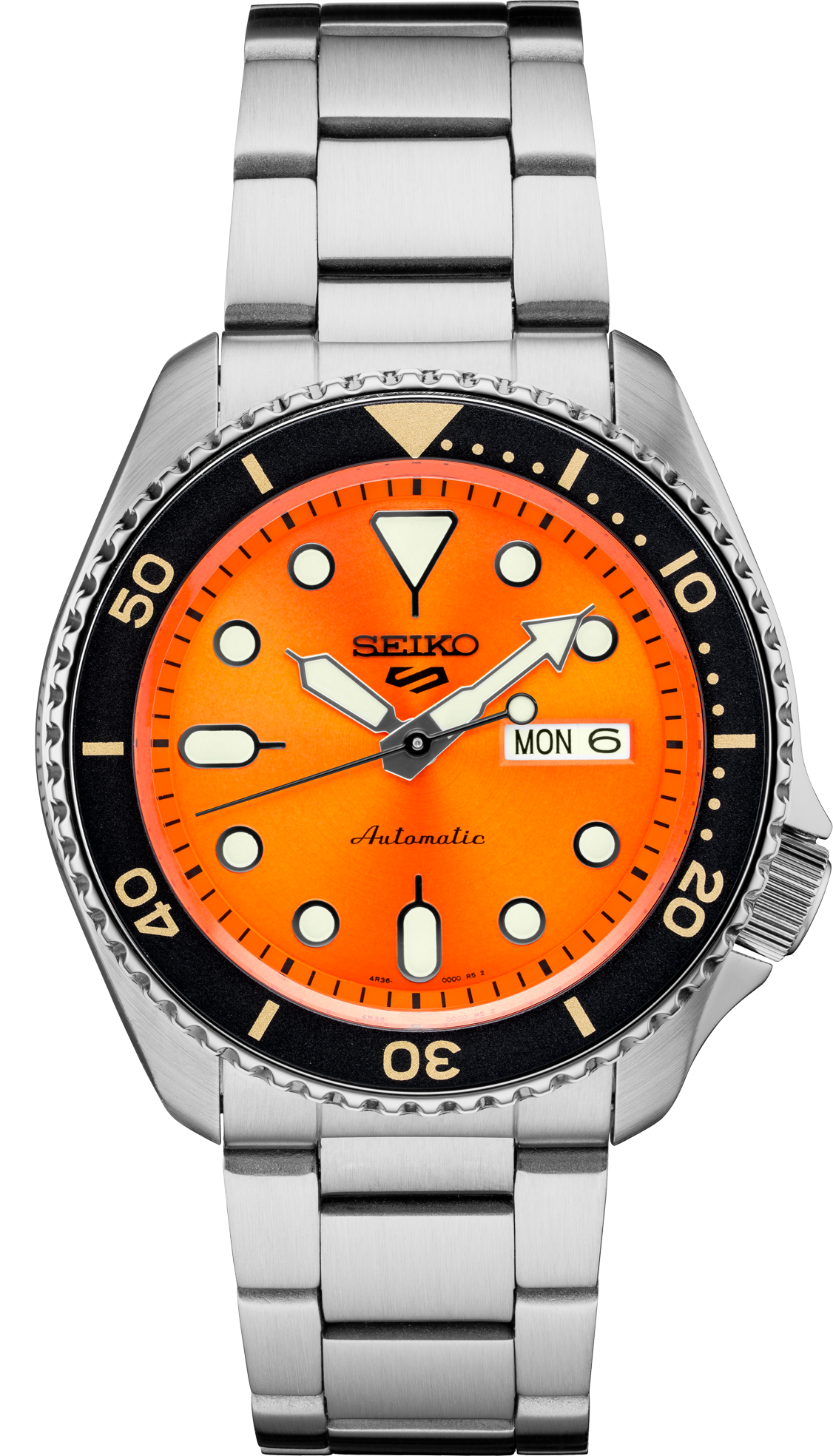 SEIKO MEN'S 5 SPORTS Automatic Orange-Dial & Black Bezel Watch