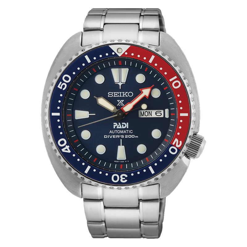 Seiko red top blue divers watch