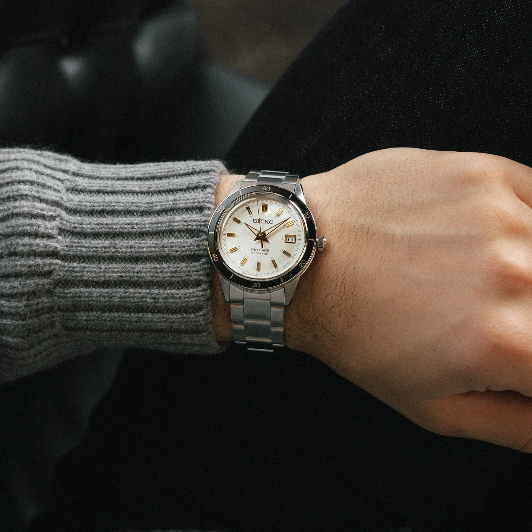 SEIKO Presage Automatic Ivory Dial Watch with Leather Strap