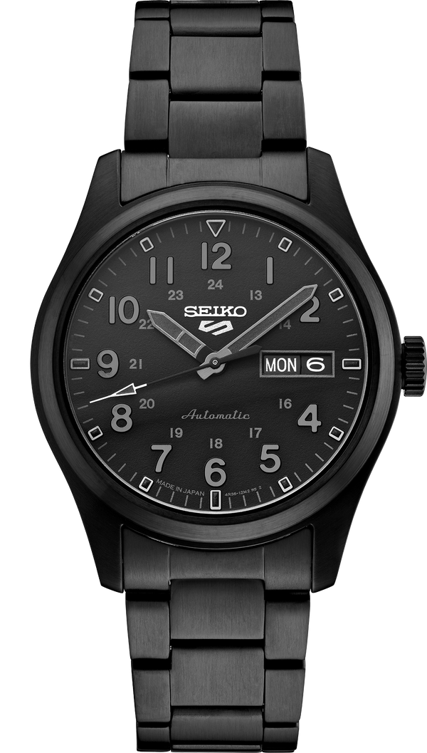 SEIKO MEN'S 5 SPORTS Automatic Military Inspired Black-Dial & Black Case Watch
