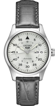 Seiko Men's 5 Sports Gray Leather Strap Watch