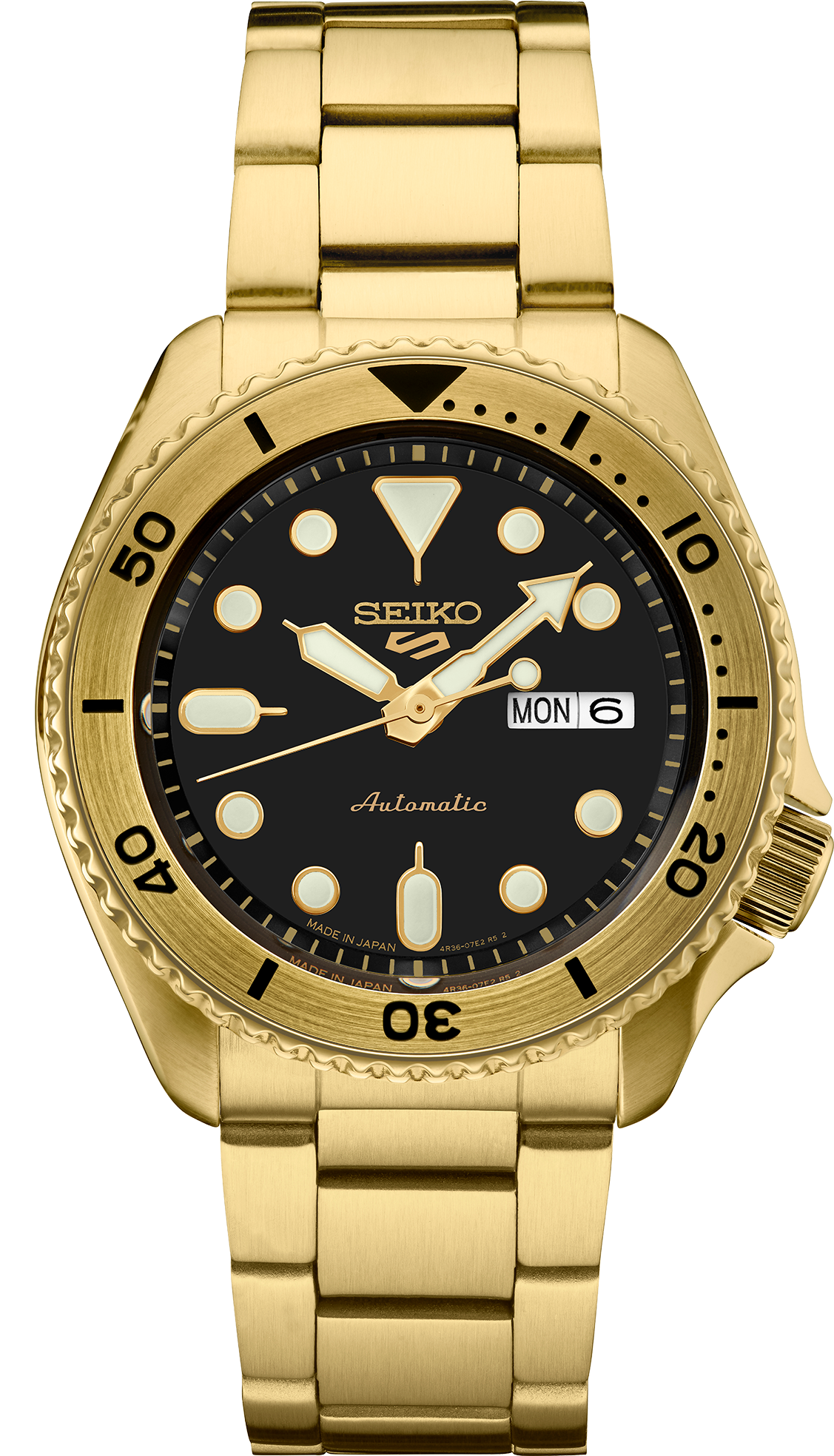 SEIKO MEN'S 5 SPORTS Automatic Black-Dial & Gold-Tone Case Watch