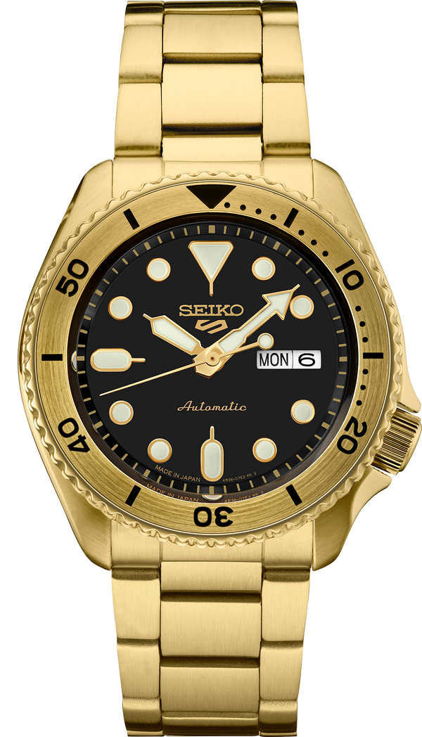 SEIKO MEN'S 5 SPORTS Automatic Black-Dial & Gold-Tone Case Watch