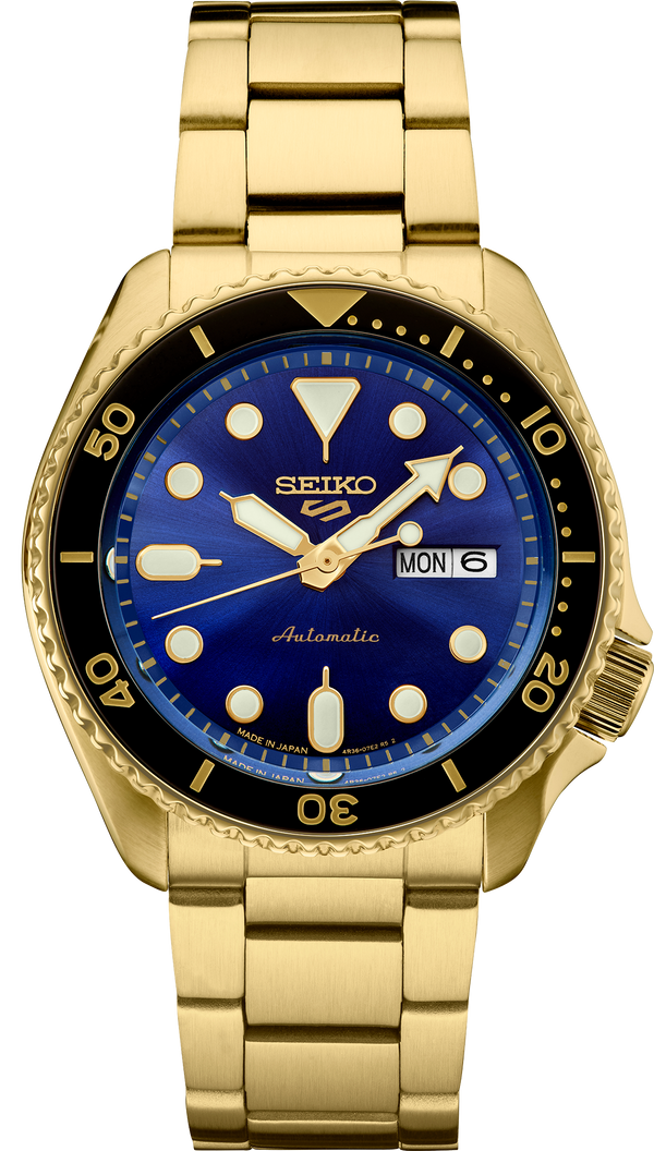SEIKO MEN'S 5 SPORTS Automatic Blue-Dial & Gold-Tone Case Watch