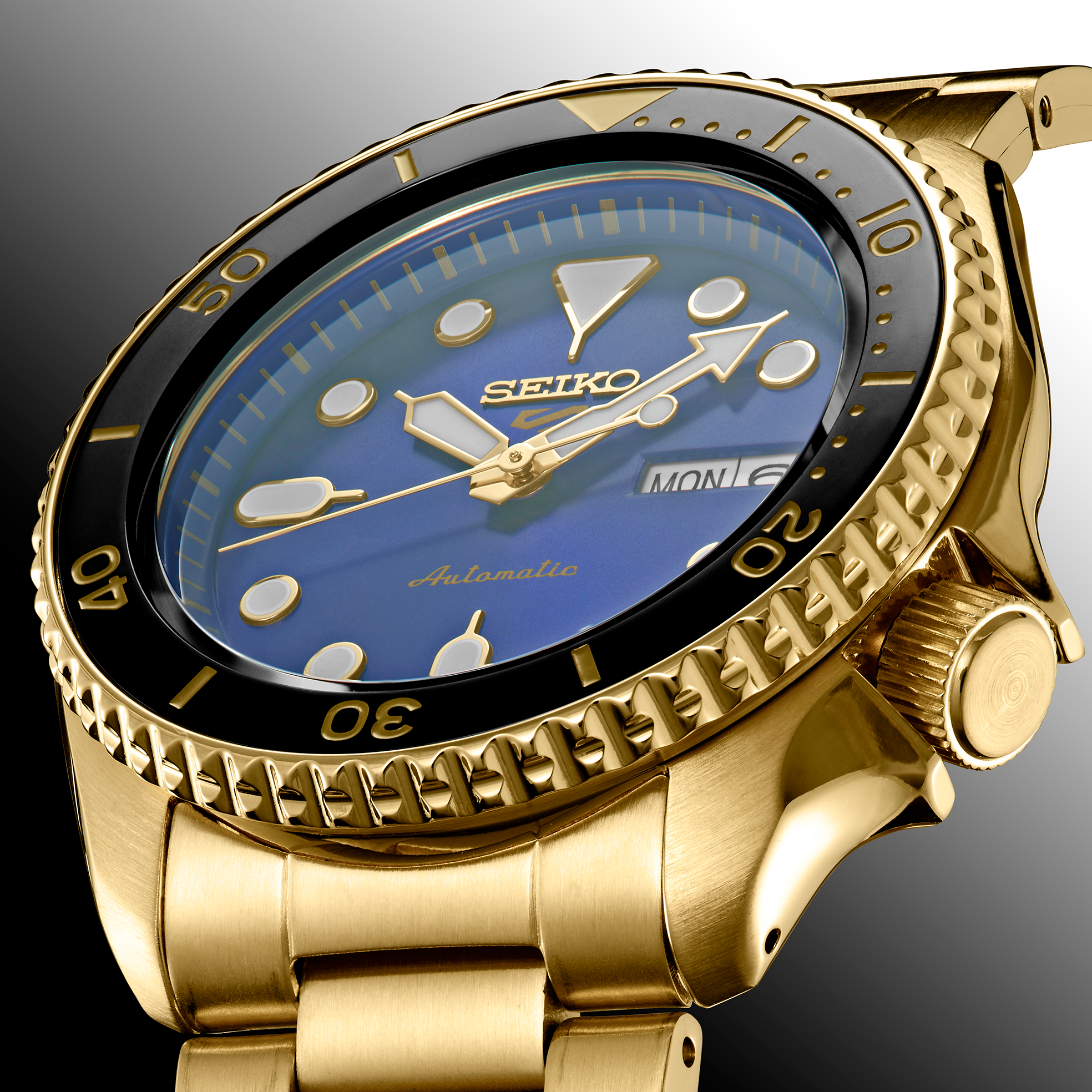 SEIKO MEN'S 5 SPORTS Automatic Blue-Dial & Gold-Tone Case Watch