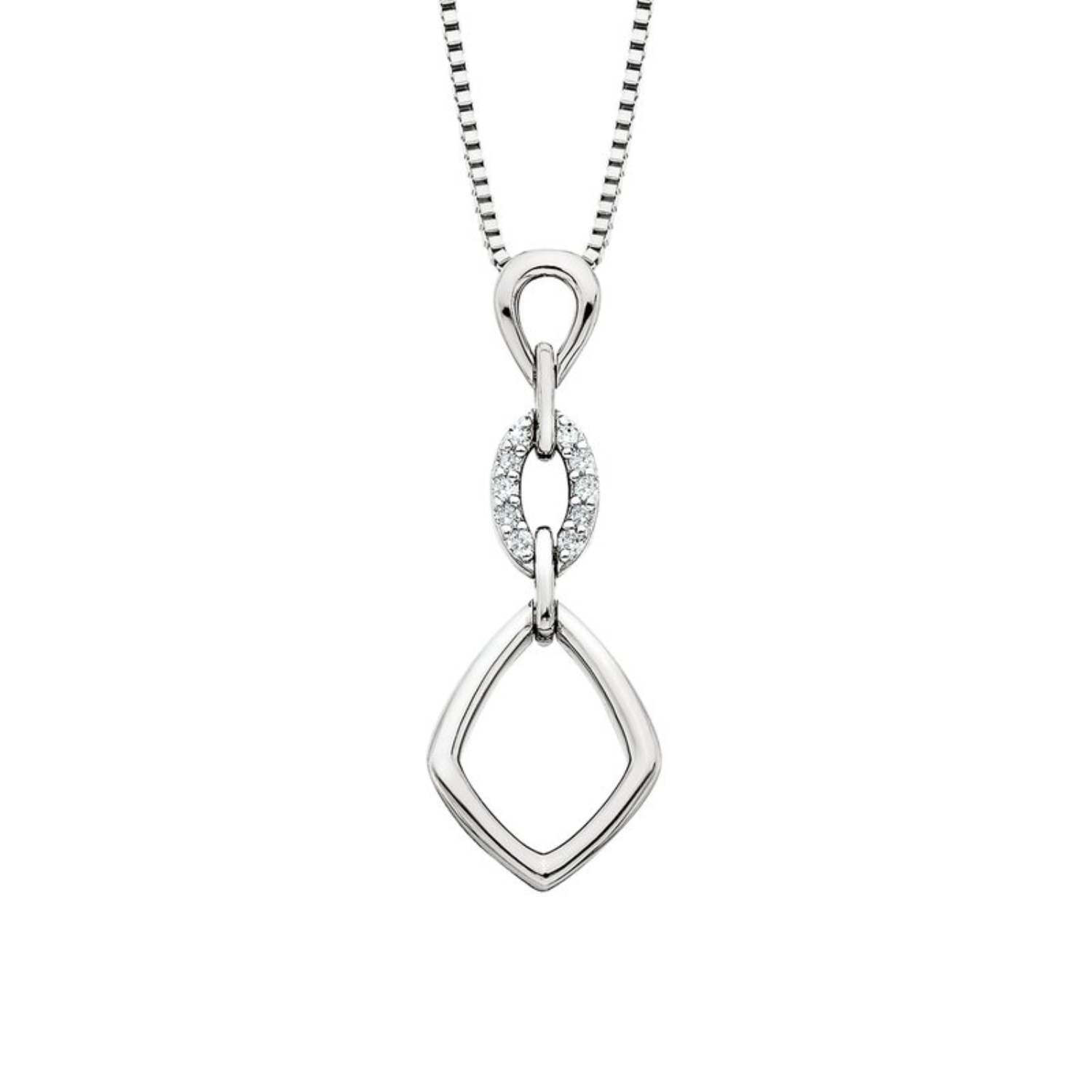 Silver pendant necklace on a white background
