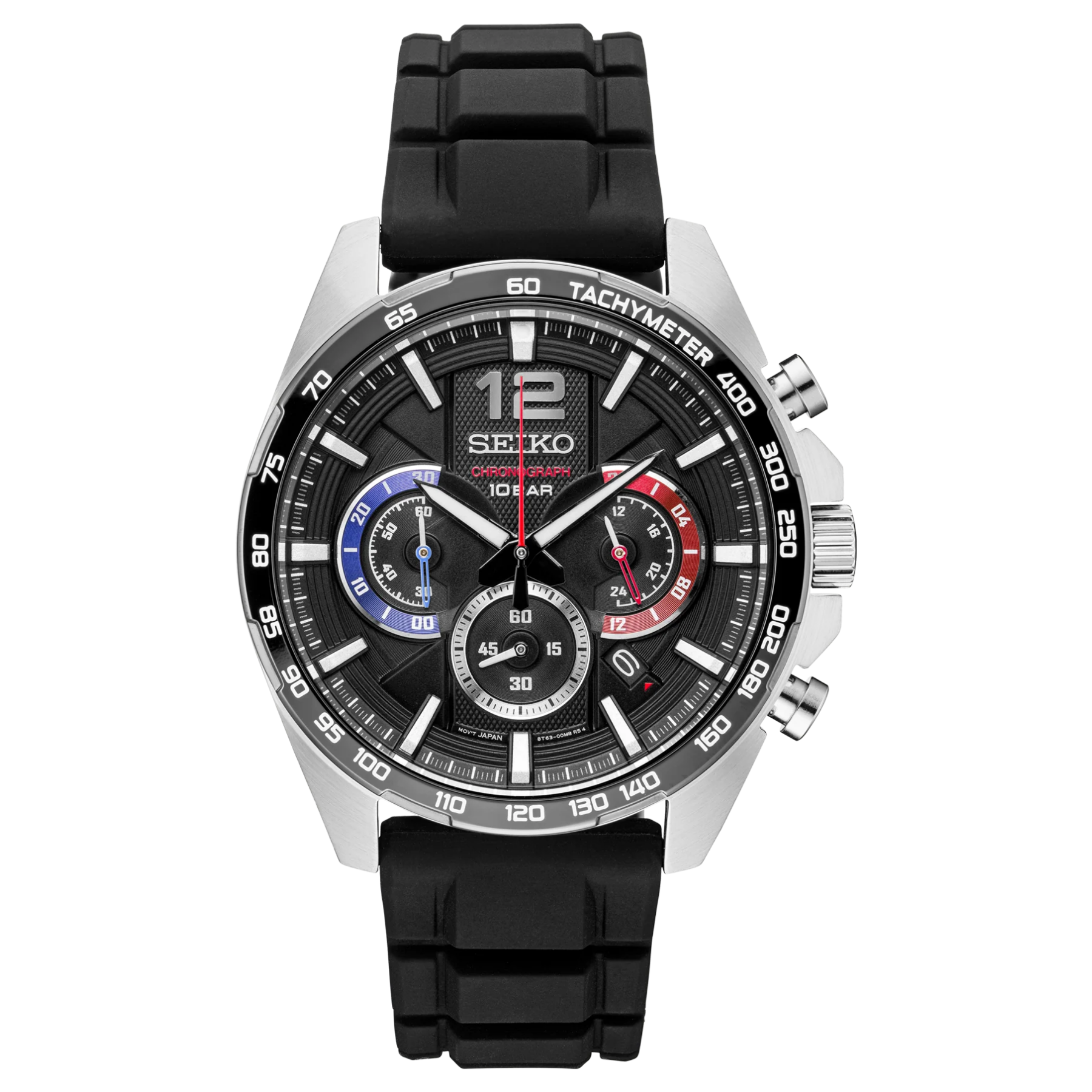 SEIKO Essentials Quartz Chronograph Black Dial Watch with Silicone Strap