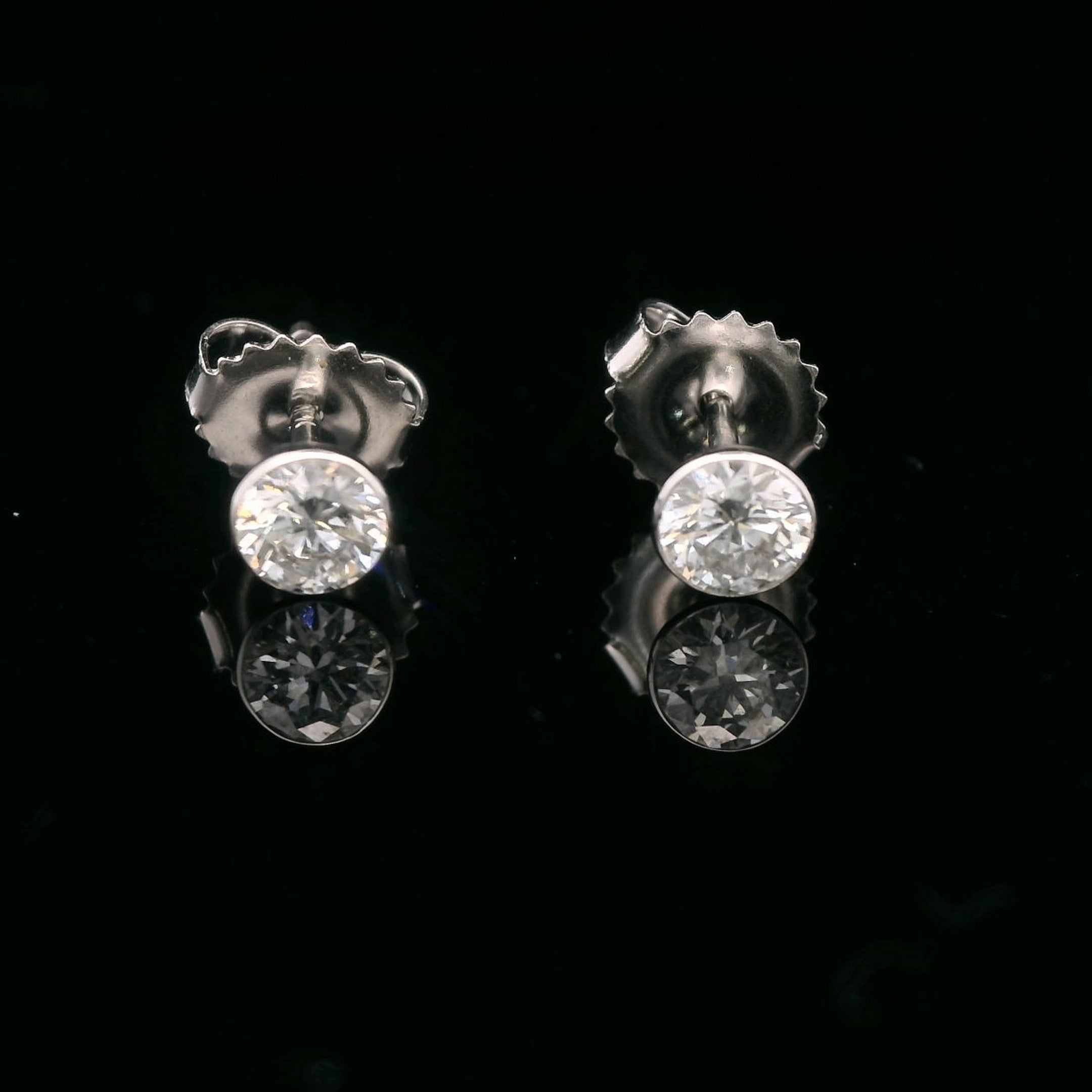 14K White Gold 1/2CT. La-Grown Diamond Bezel Set  Martini Stud Earrings