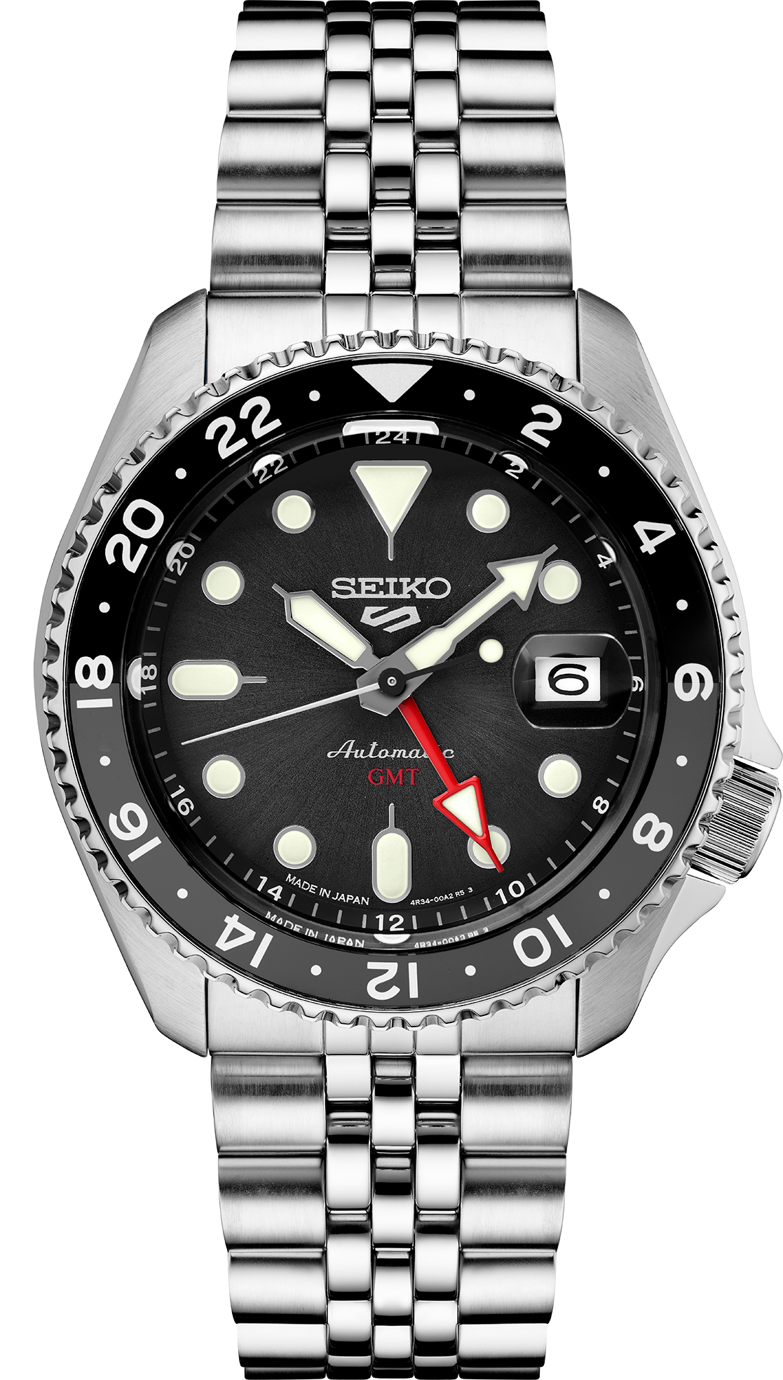 SEIKO MEN'S 5 SPORTS Automatic Black-Dial & Red Accented GMT Watch