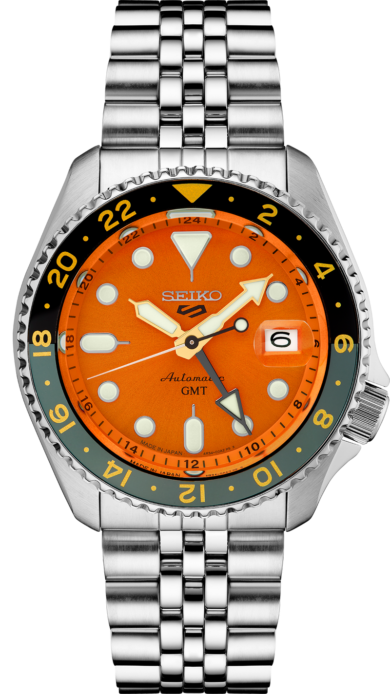 SEIKO MEN'S 5 SPORTS Automatic Orange-Dial GMT Watch