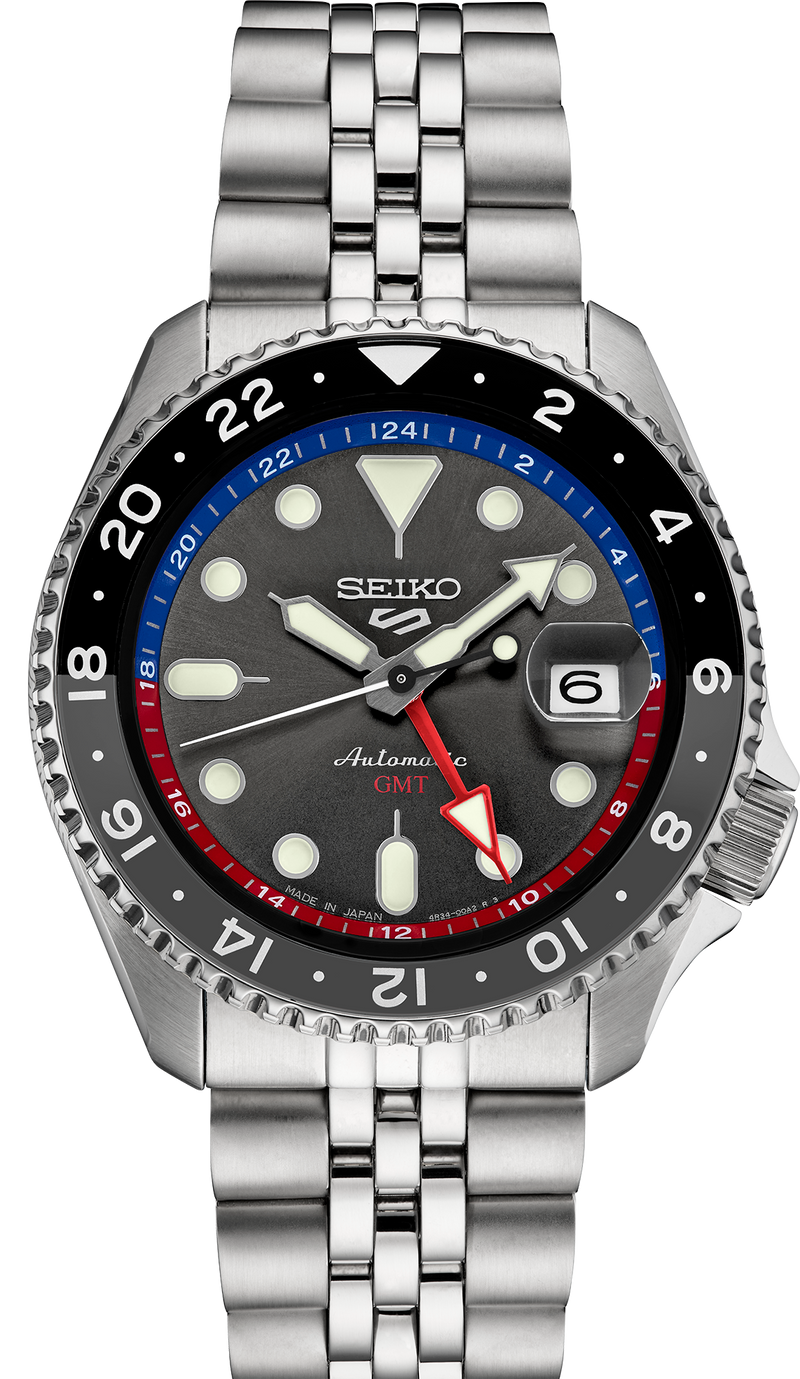 SEIKO MEN'S 5 SPORTS SKX Automatic GMT Charcoal-Dial Watch with Red & Blue Accents