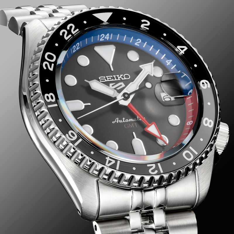 SEIKO MEN'S 5 SPORTS SKX Automatic GMT Charcoal-Dial Watch with Red & Blue Accents