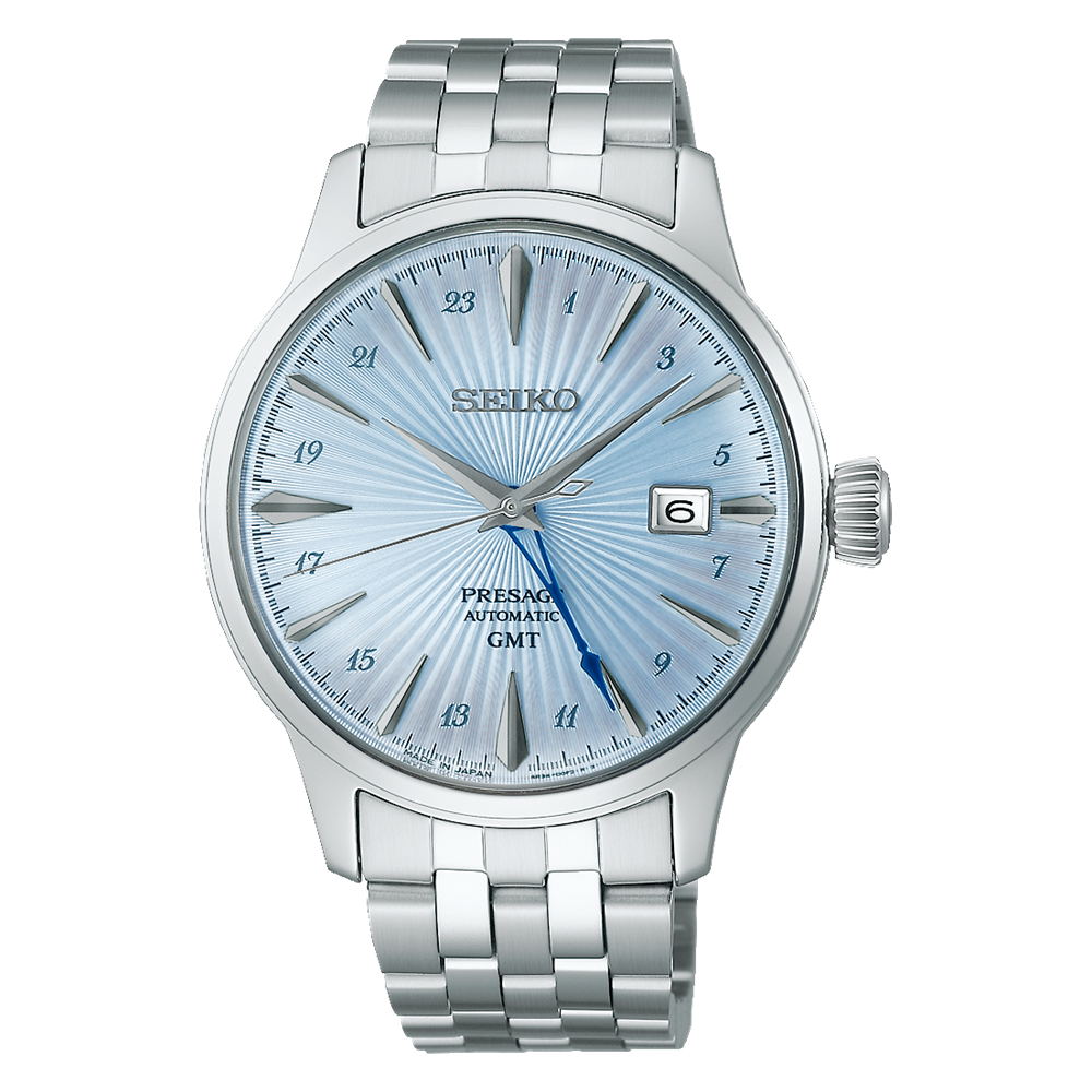 SEIKO MEN'S AUTOMATIC PRESAGE Cocktail Time Gmt Light Blue Dial Watch