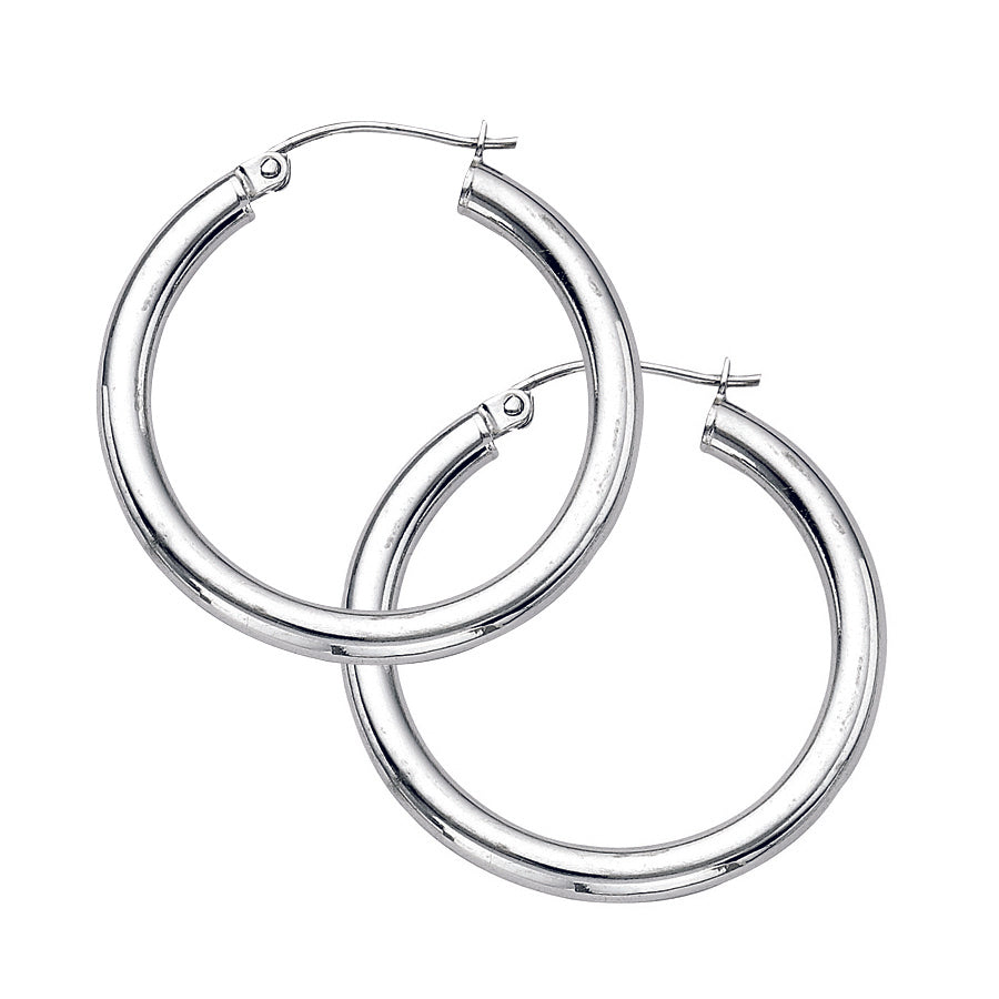 Sterling Silver Rhodium-Plated 3X30MM Polished Hoops