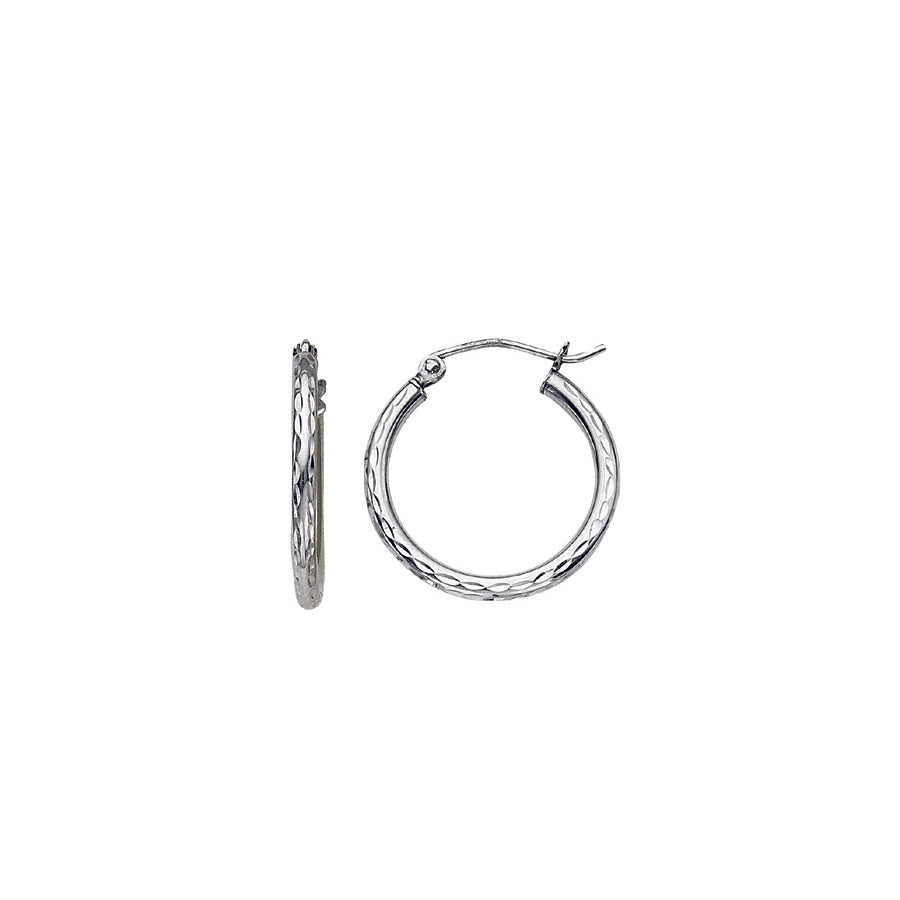 Sterling Silver Rhodium-Plated 2X20MM Diamond Cut Hoop Earrings