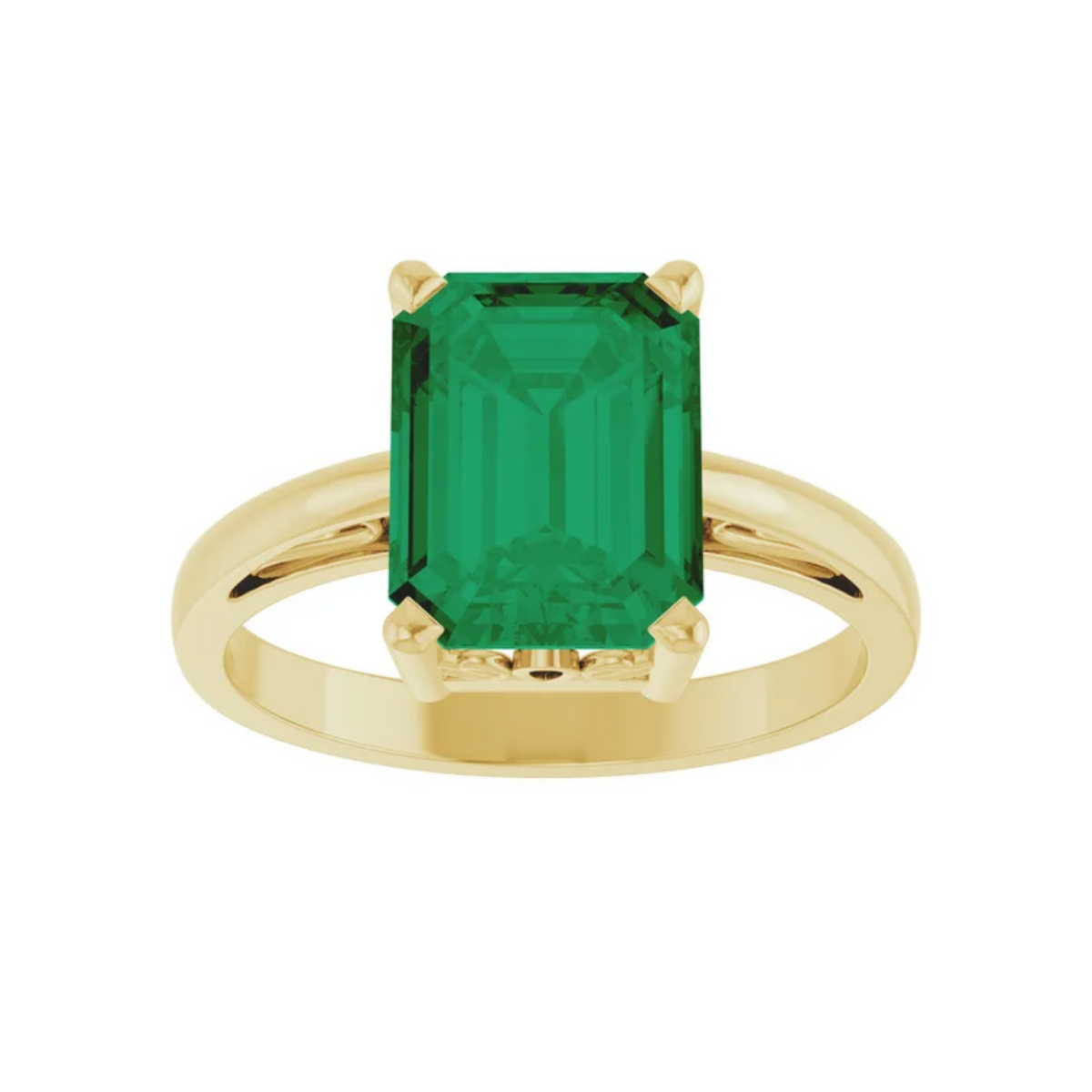 18K Yellow Gold 2.3CT. Created Emerald Solitaire Ring