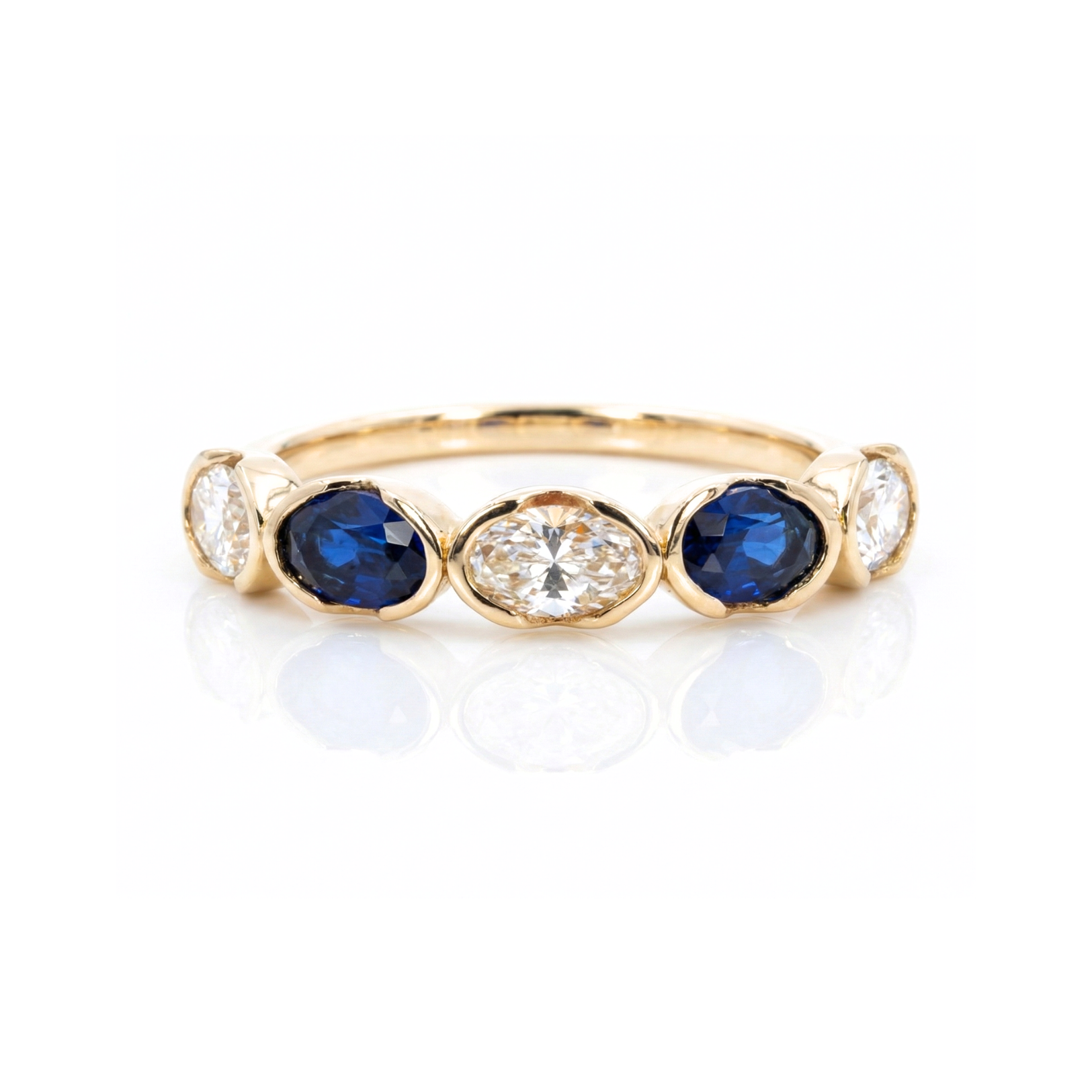 14K Yellow 0.75CTW. Lab-Grown Diamond and 0.5CTW. Created Sapphire 5-Stone East-To-West Oval Band