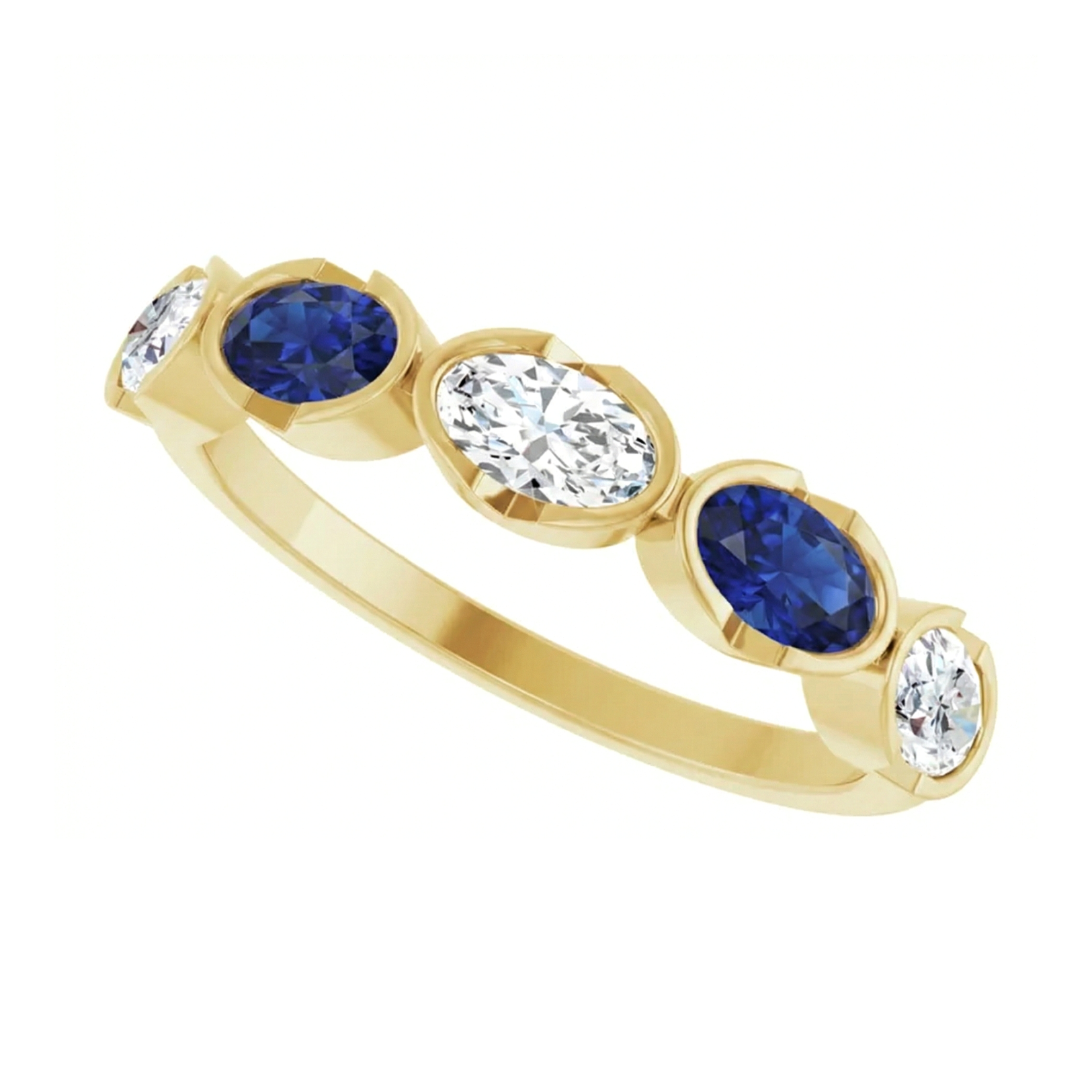 14K Yellow 0.75CTW. Lab-Grown Diamond and 0.5CTW. Created Sapphire 5-Stone East-To-West Oval Band