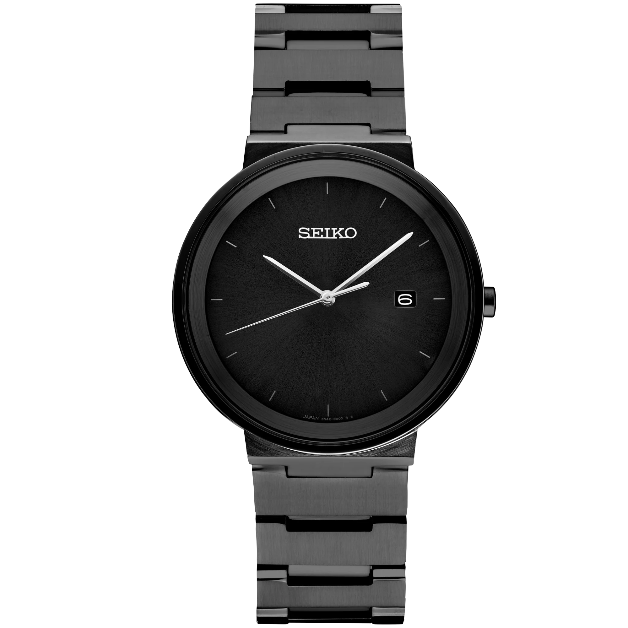 SEIKO MEN'S ESSENTIALS Contemporary Black Sunray Dial Watch With Black Ion Finish