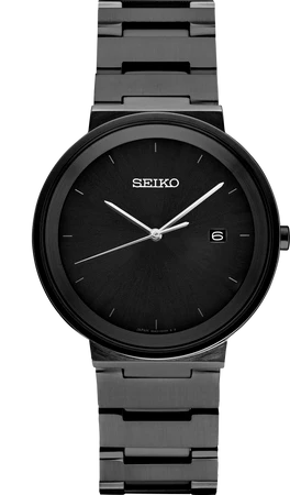 SEIKO MEN'S ESSENTIALS Contemporary Black Sunray Dial Watch With Black Ion Finish