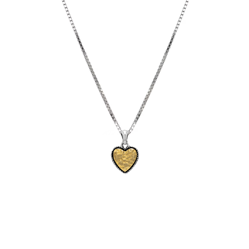 Samuel B. Sterling Silver and 18K Yellow Gold Plated Hammered Heart Pendant Necklace with 18" Box Chain