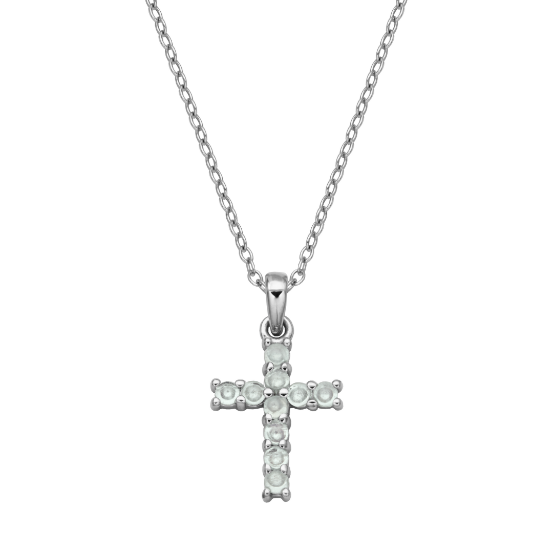 Samuel B. Sterling Silver Blue Rainbow Moonstone Cross Pendant Necklace