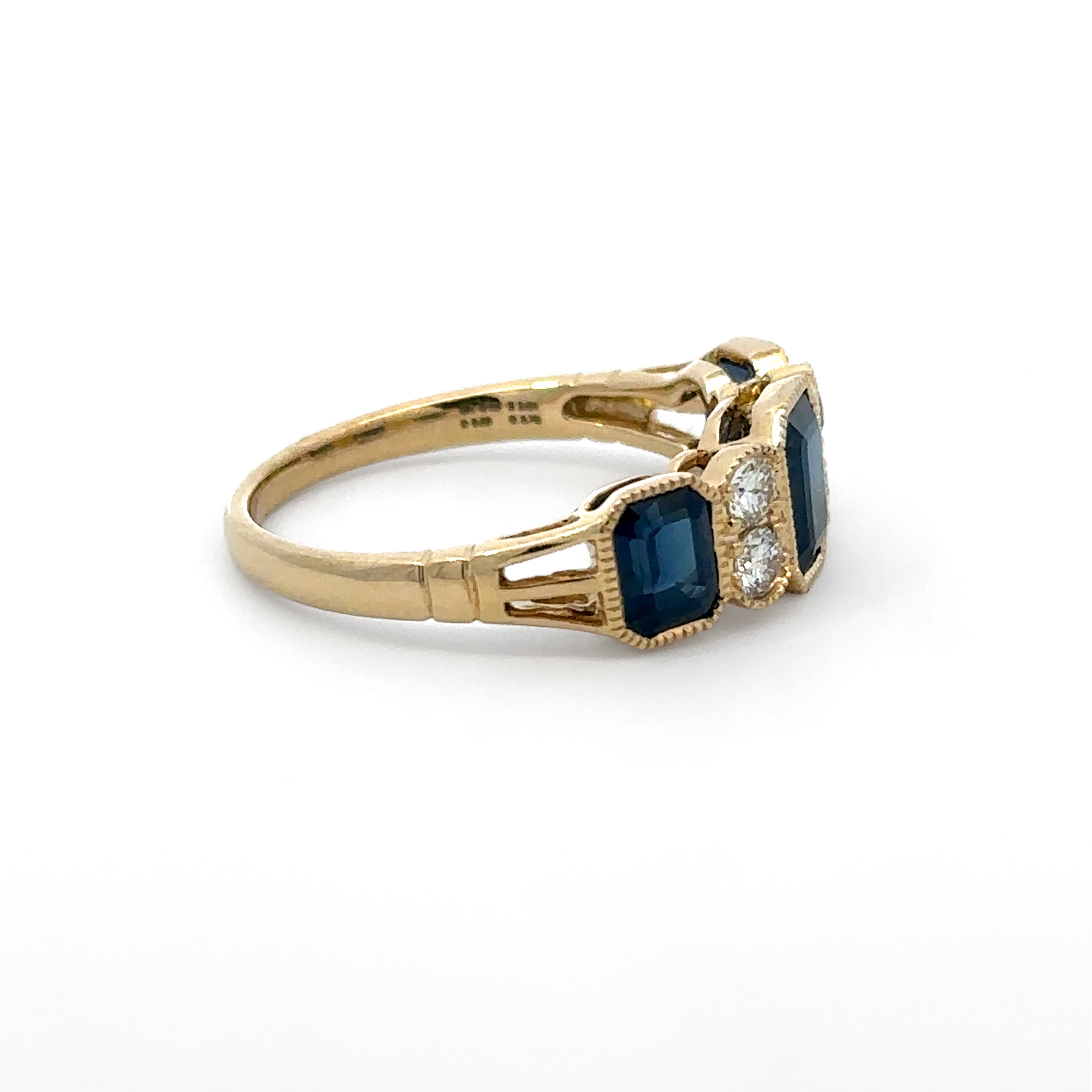 14K Yellow Gold 2.64CTW. Blue Sapphire and 0.29CTW. Diamond Accented Ring