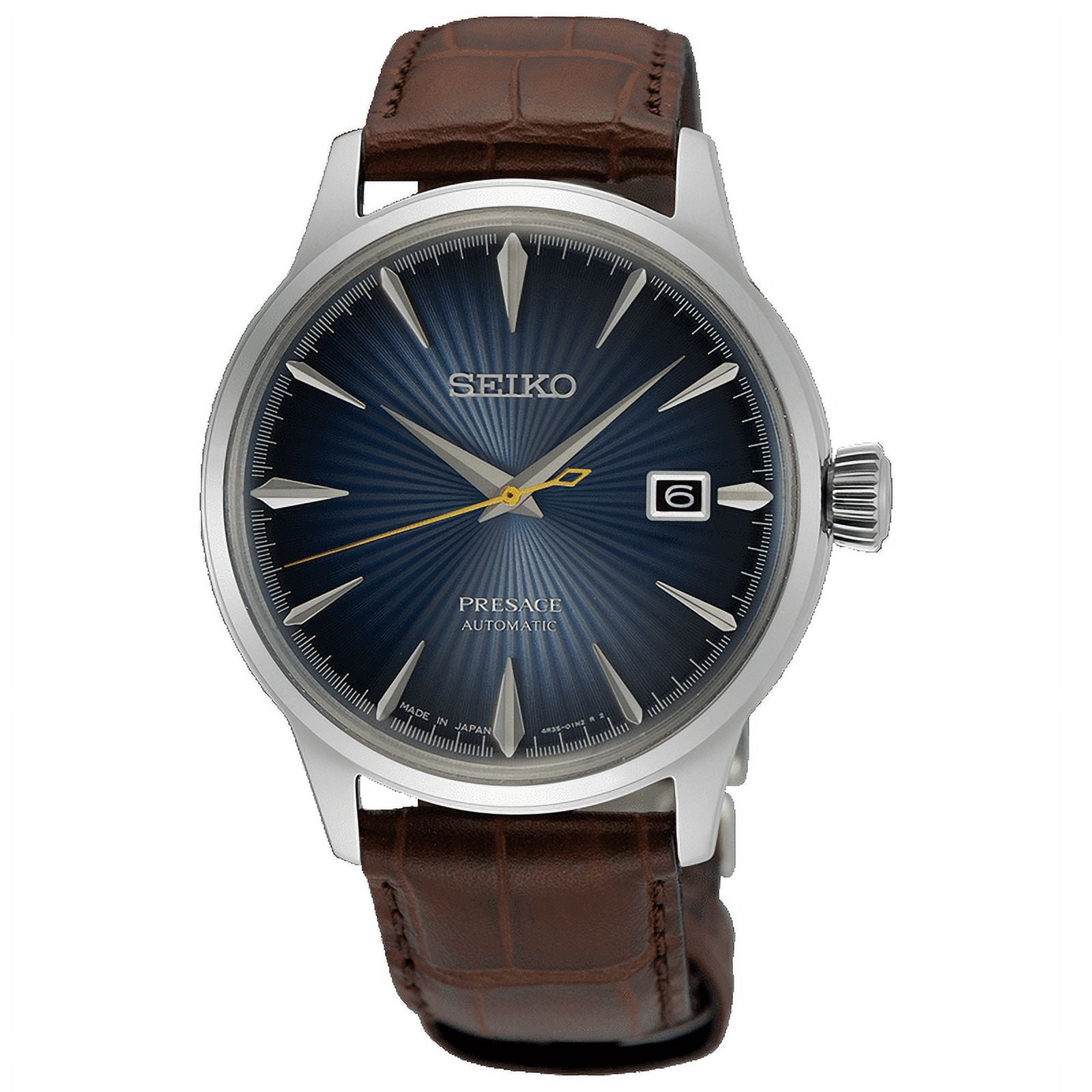 SEIKO Men's Presage Cocktail Time Brown Leather Strap Watch