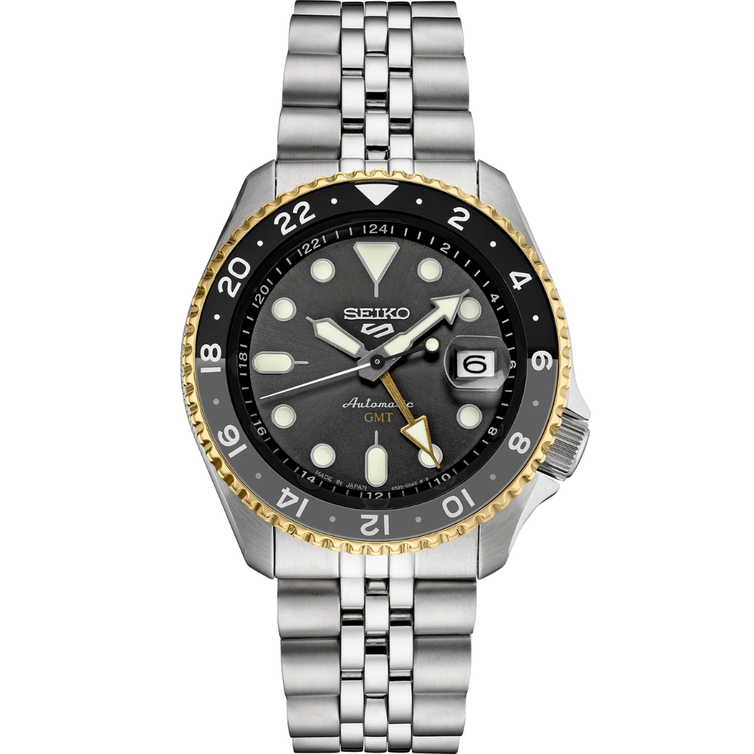 Front view of SEIKO MEN'S 5 Sports SKX Charcoal Gray Dial on transparent background.