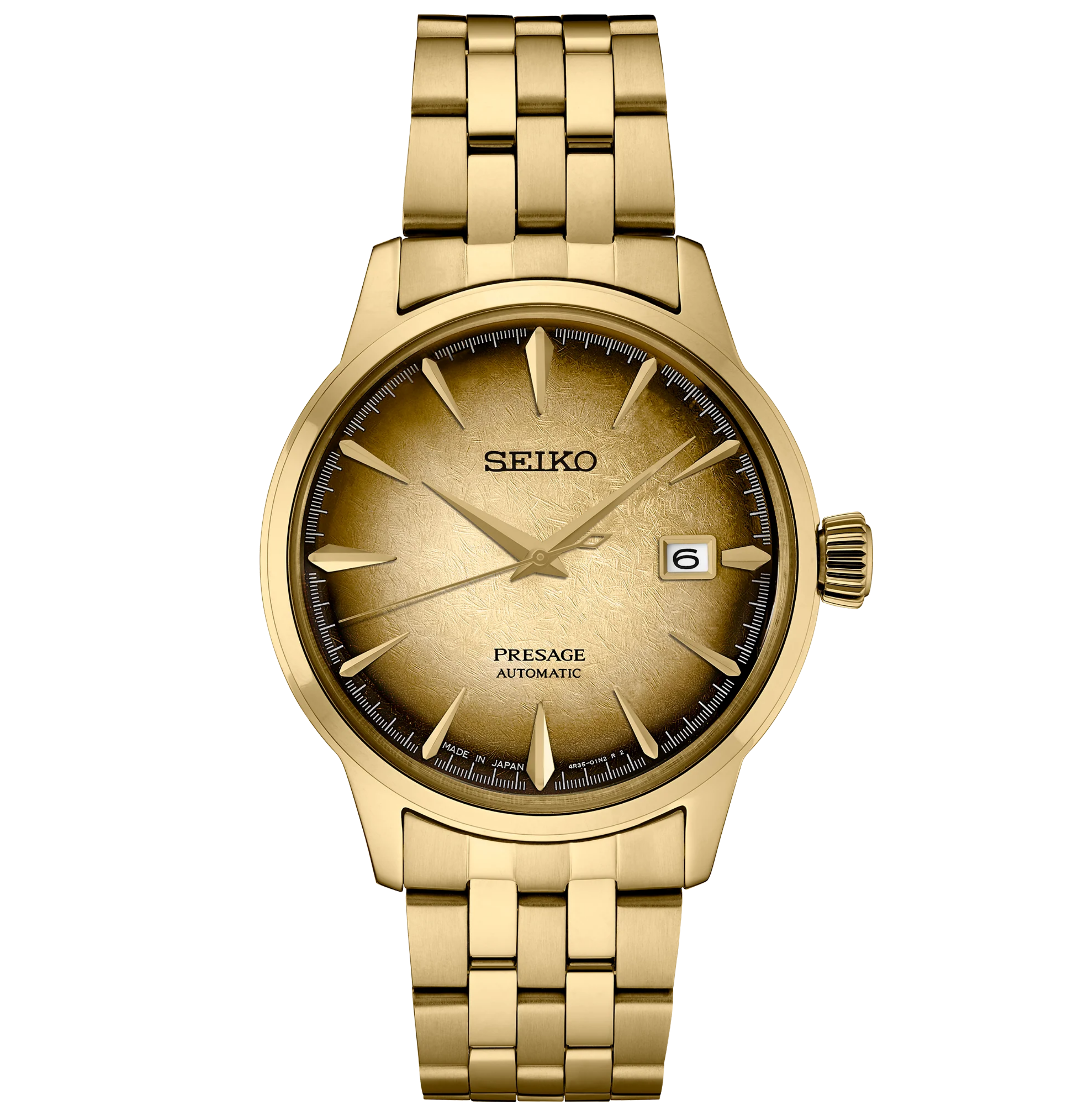 Gold Seiko watch on a white background