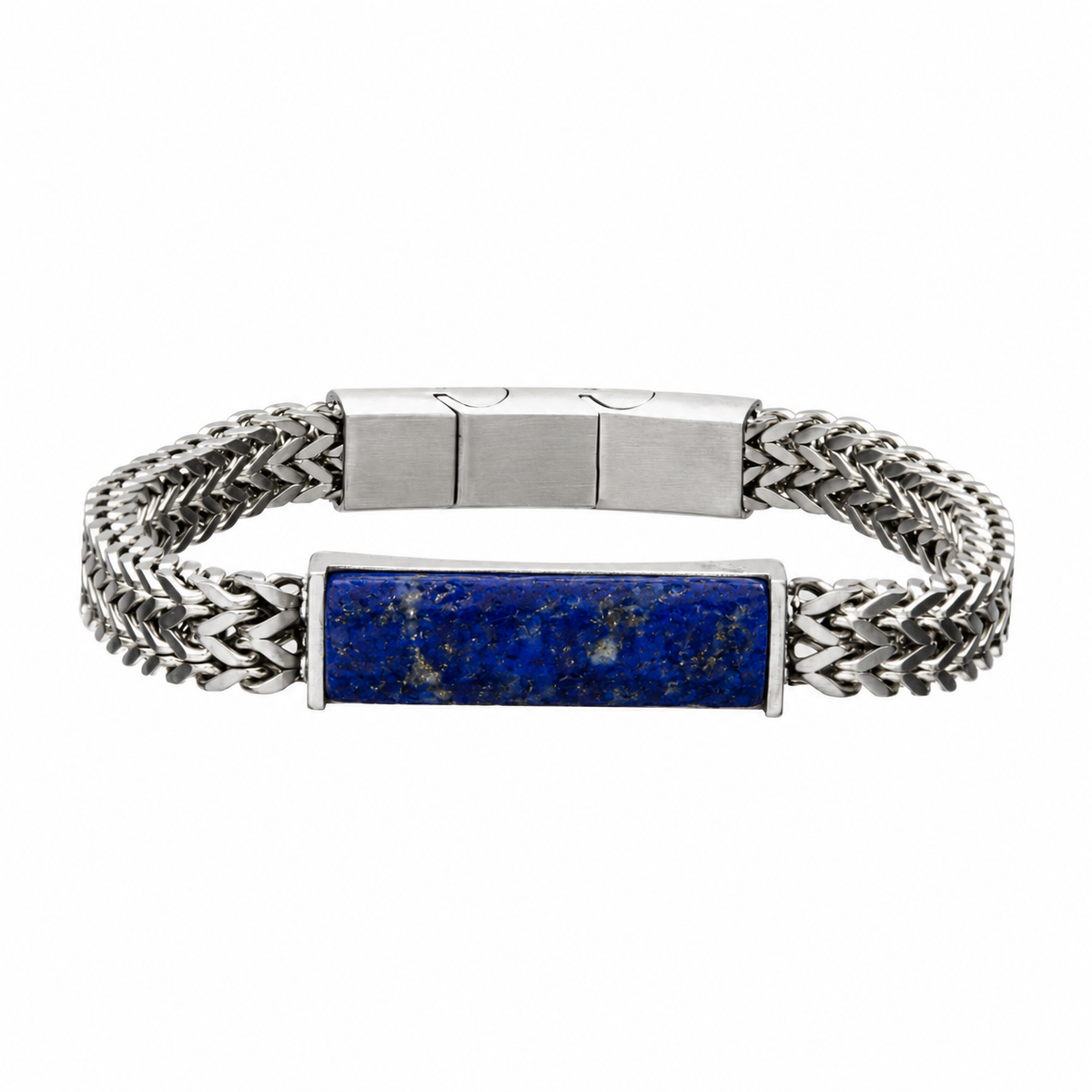 INOX Stainless Steel Double Franco Chain with Lapis Stone 8.25" Bracelet