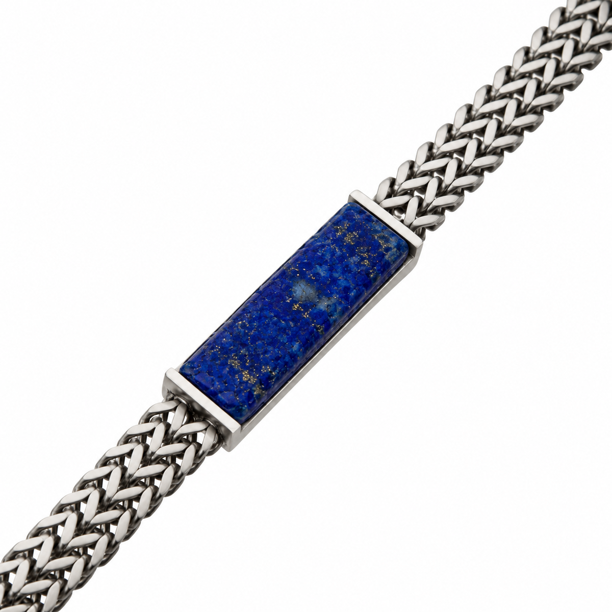 INOX Stainless Steel Double Franco Chain with Lapis Stone 8.25" Bracelet