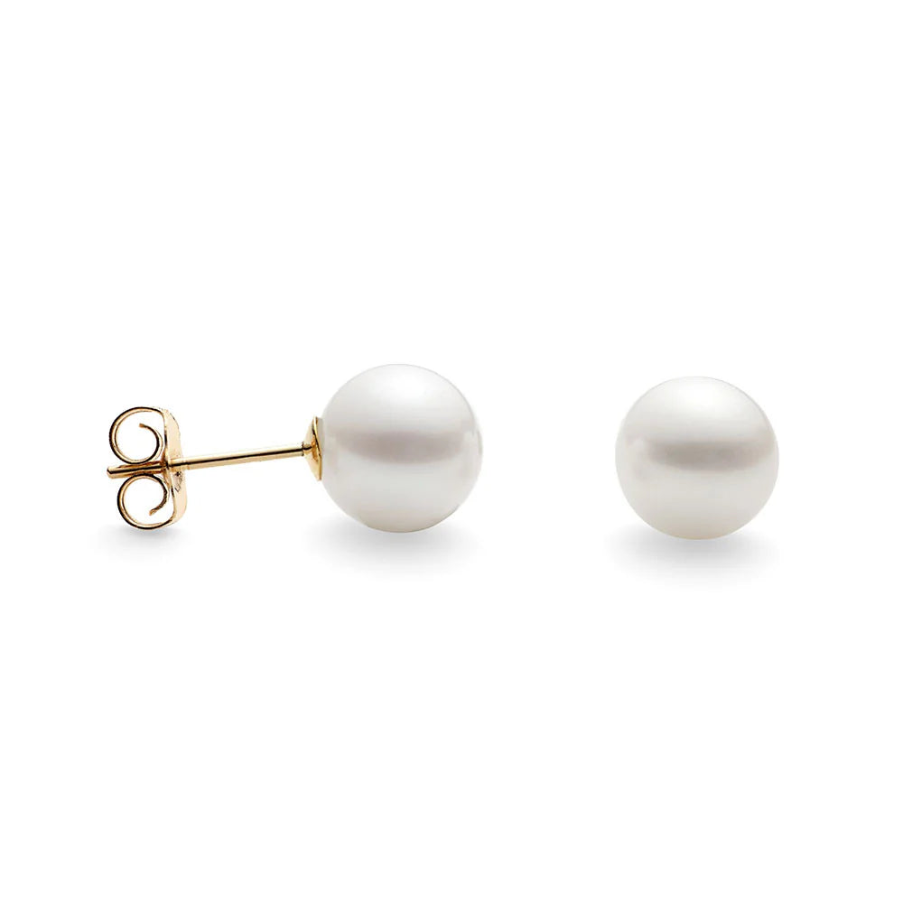 14K Yellow Gold 7.5-8MM White Pearl Stud Earrings