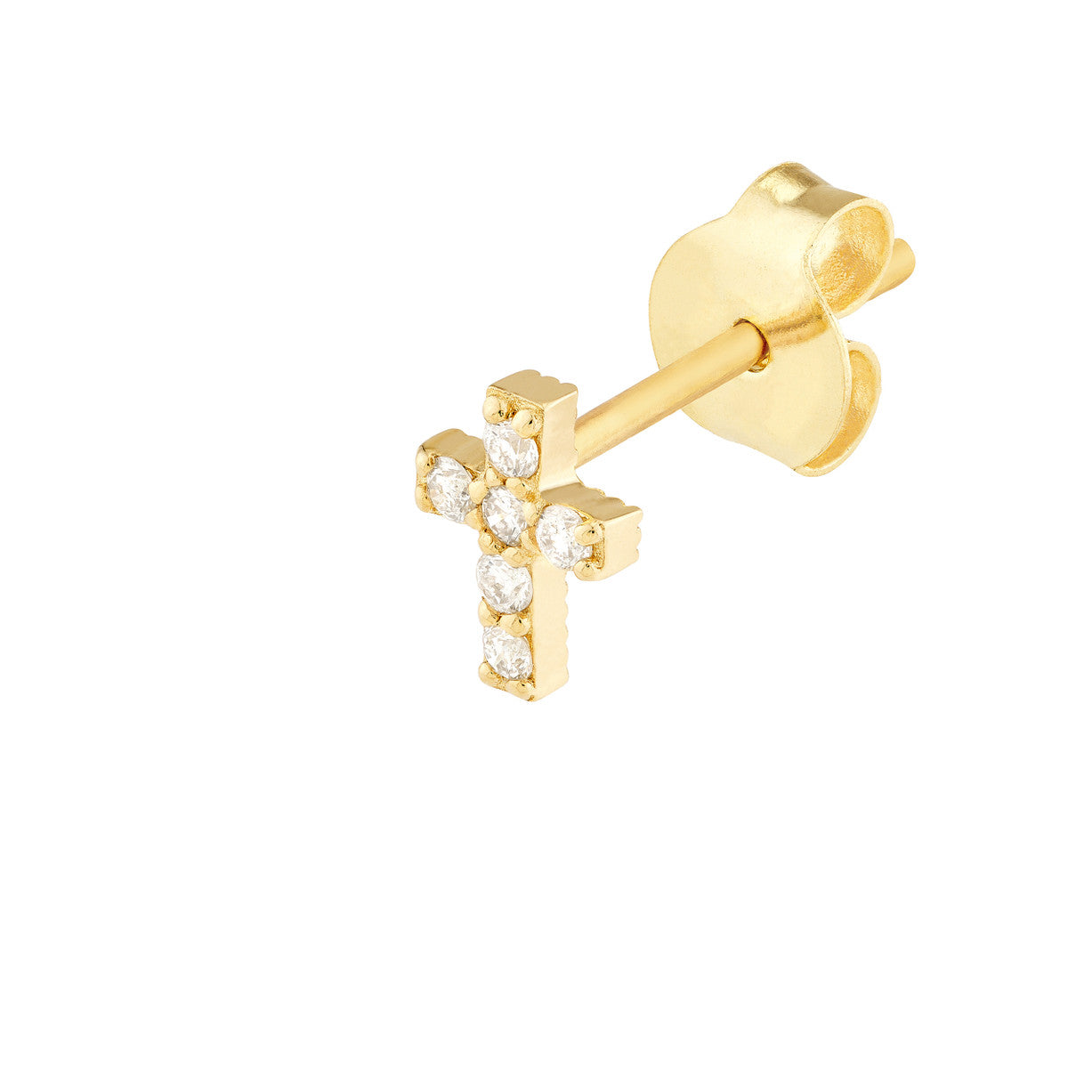 14K Yellow Gold 1/10CT. Diamond Cross Stud Earrings