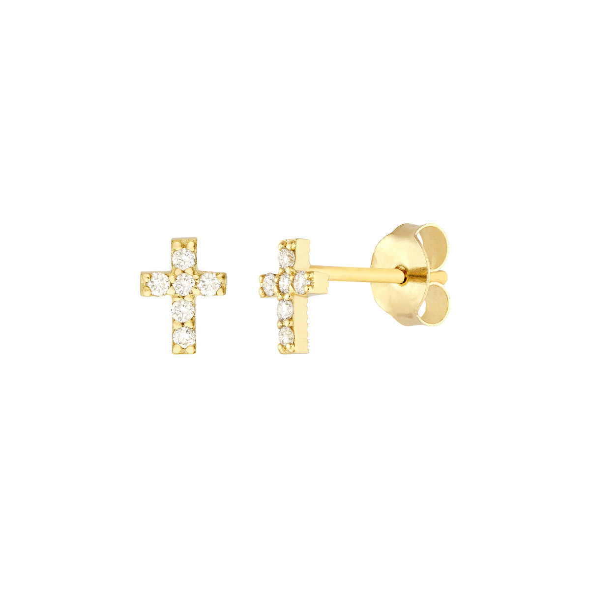 14K Yellow Gold 1/10CT. Diamond Cross Stud Earrings