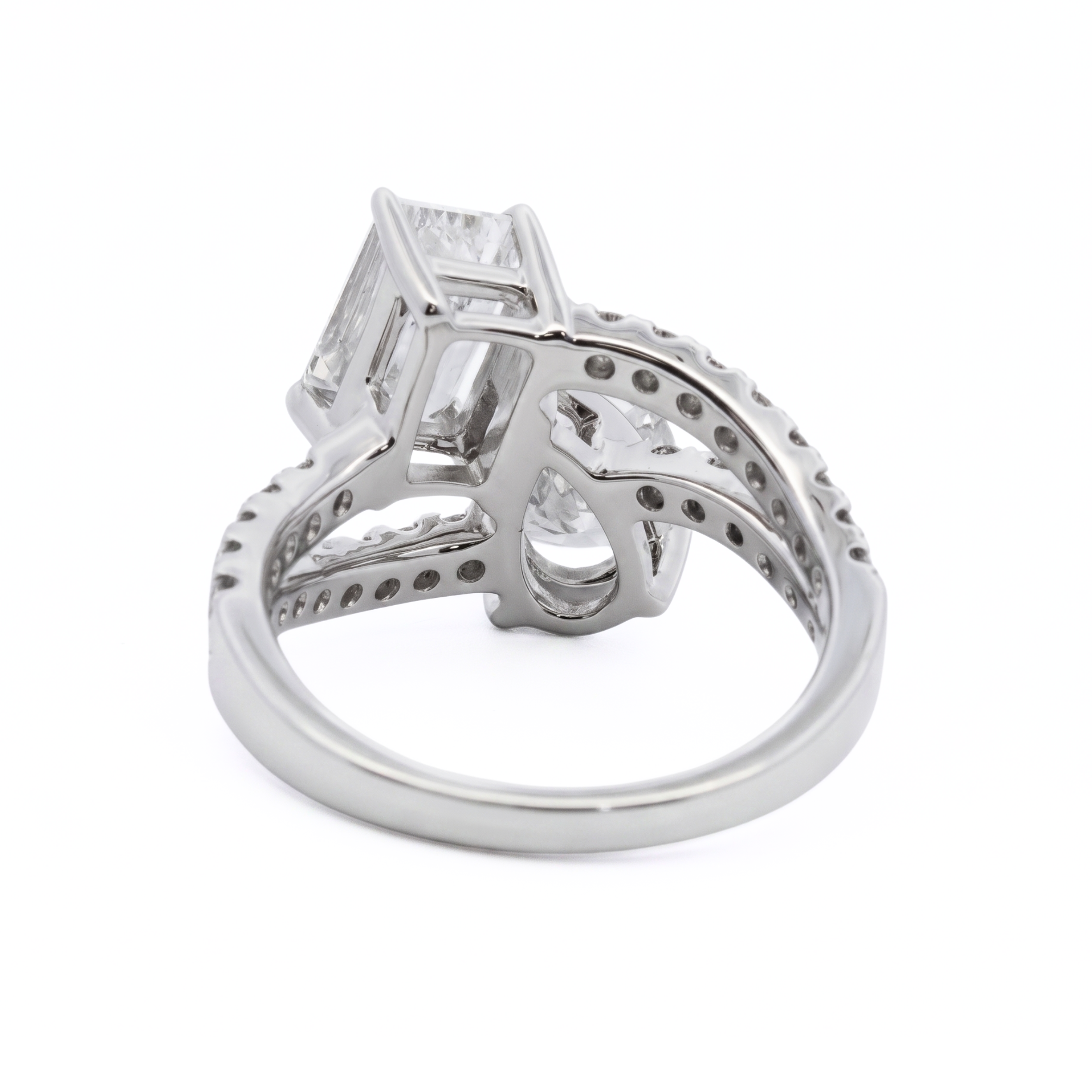 The "Mira" — 14K White Gold 3.50CTW. Toi-et-Moi Emerald-Cut and Pear Lab-Grown Diamond Accented Engagement Ring