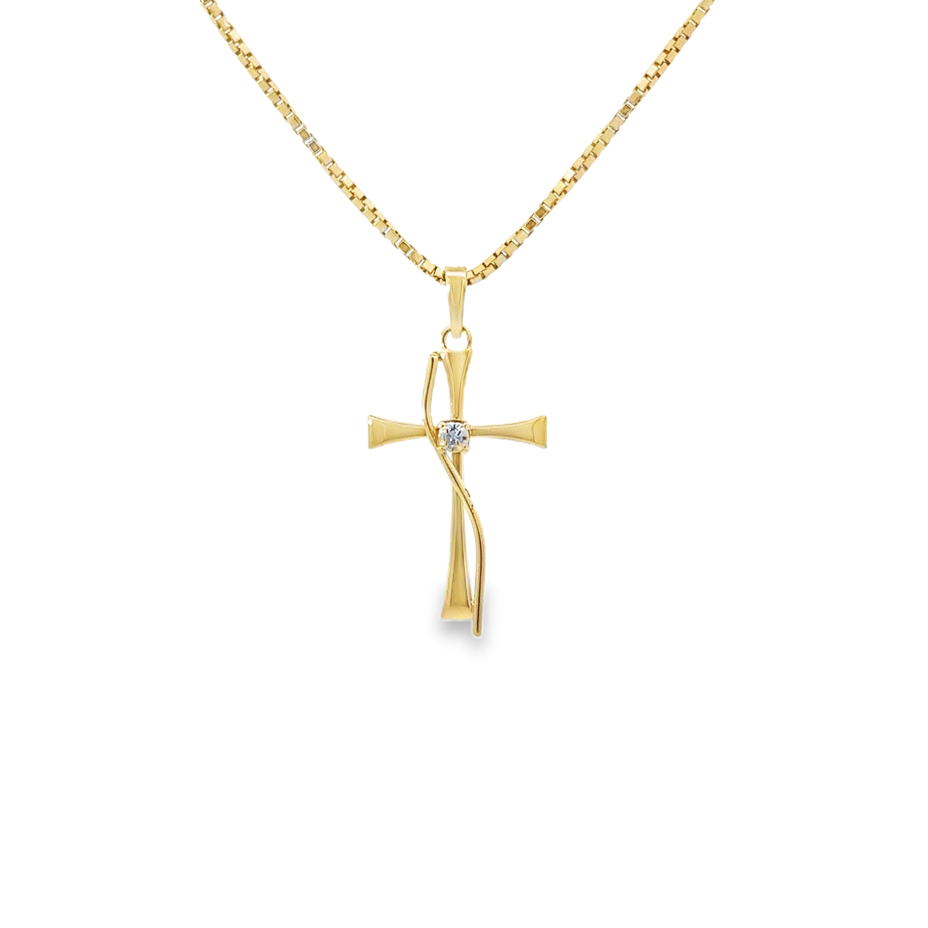 Estate Collection: 10K Yellow Gold Cross with Diamond Accent Pendant Necklace with New Chain