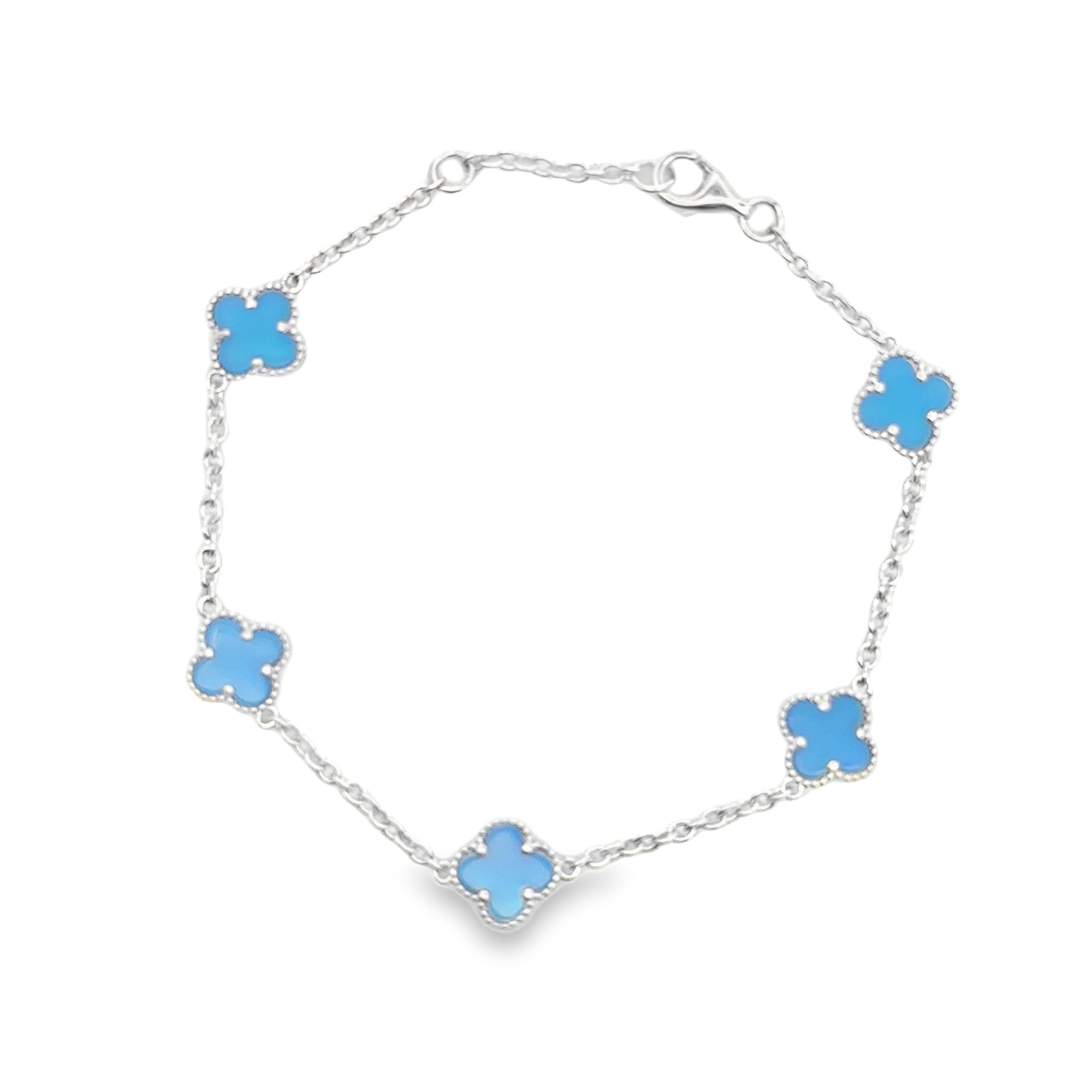 Sterling Silver BLUE "Alhambra" Clover-Inspired Station Bracelet