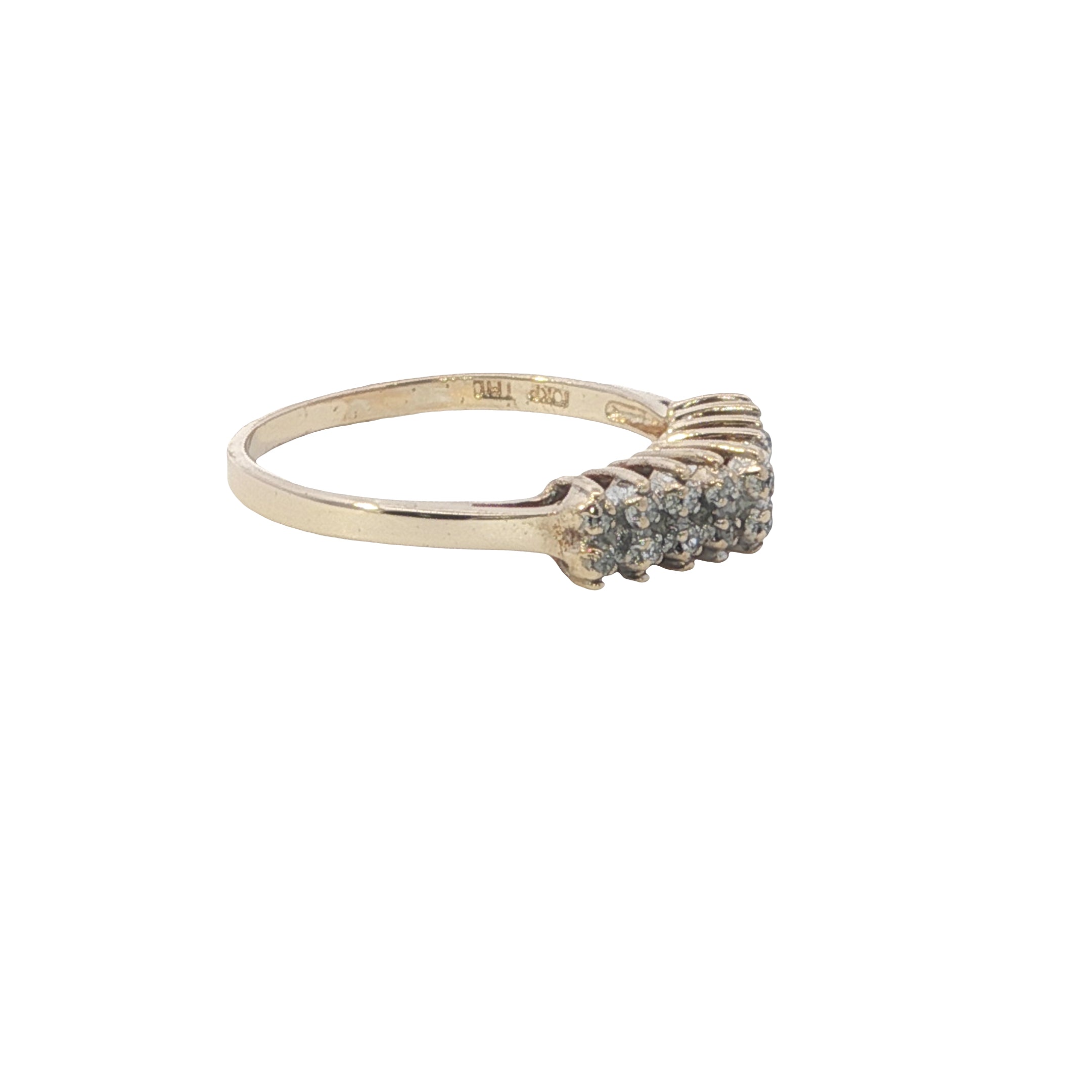 Gold ring with small diamonds on a white background
