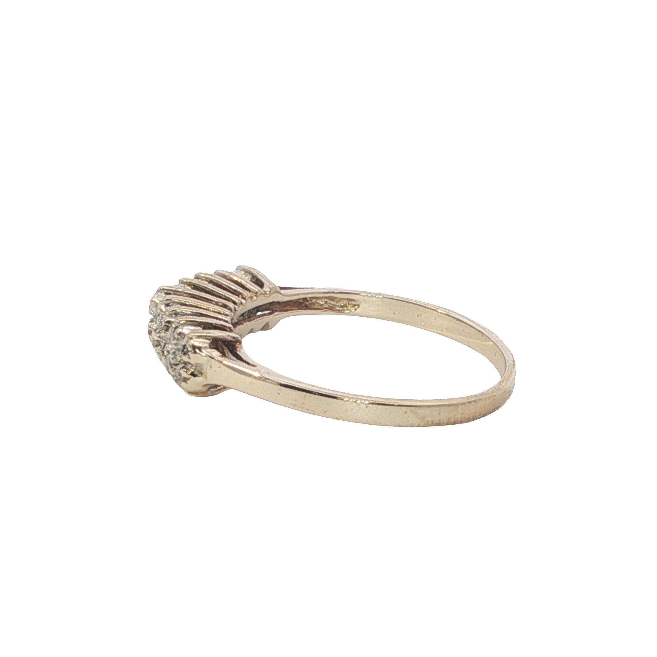 Gold ring with a small diamond on a white background