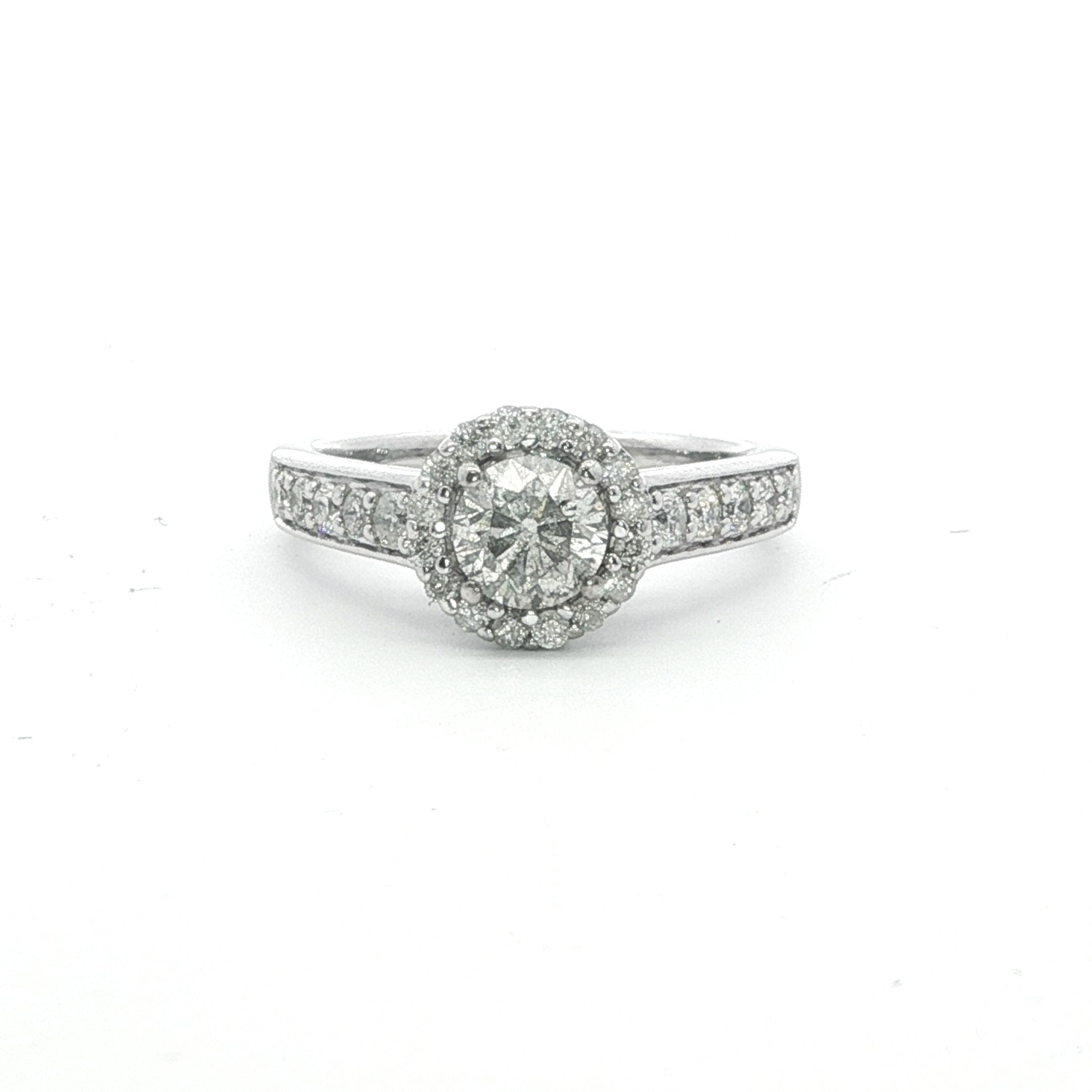 Estate Collection: 14K White Gold 0.56 CT Round Center Halo Diamond Engagement Ring