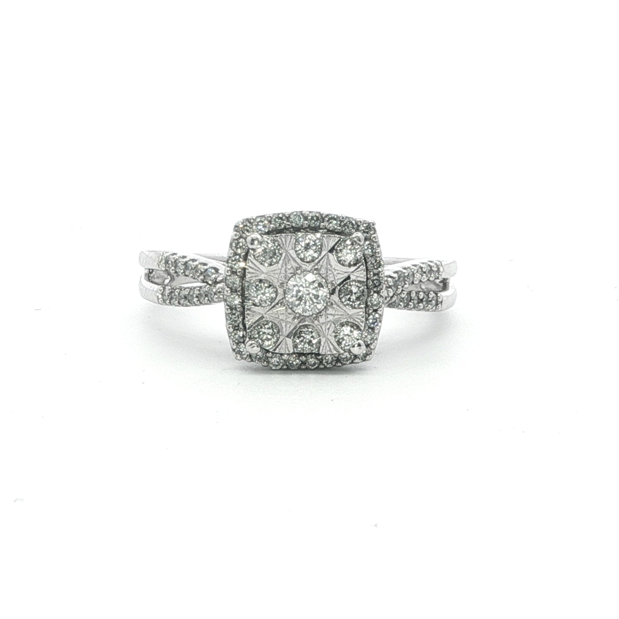 Estate Collection: 10K White Gold Cluster Diamond Engagment Ring