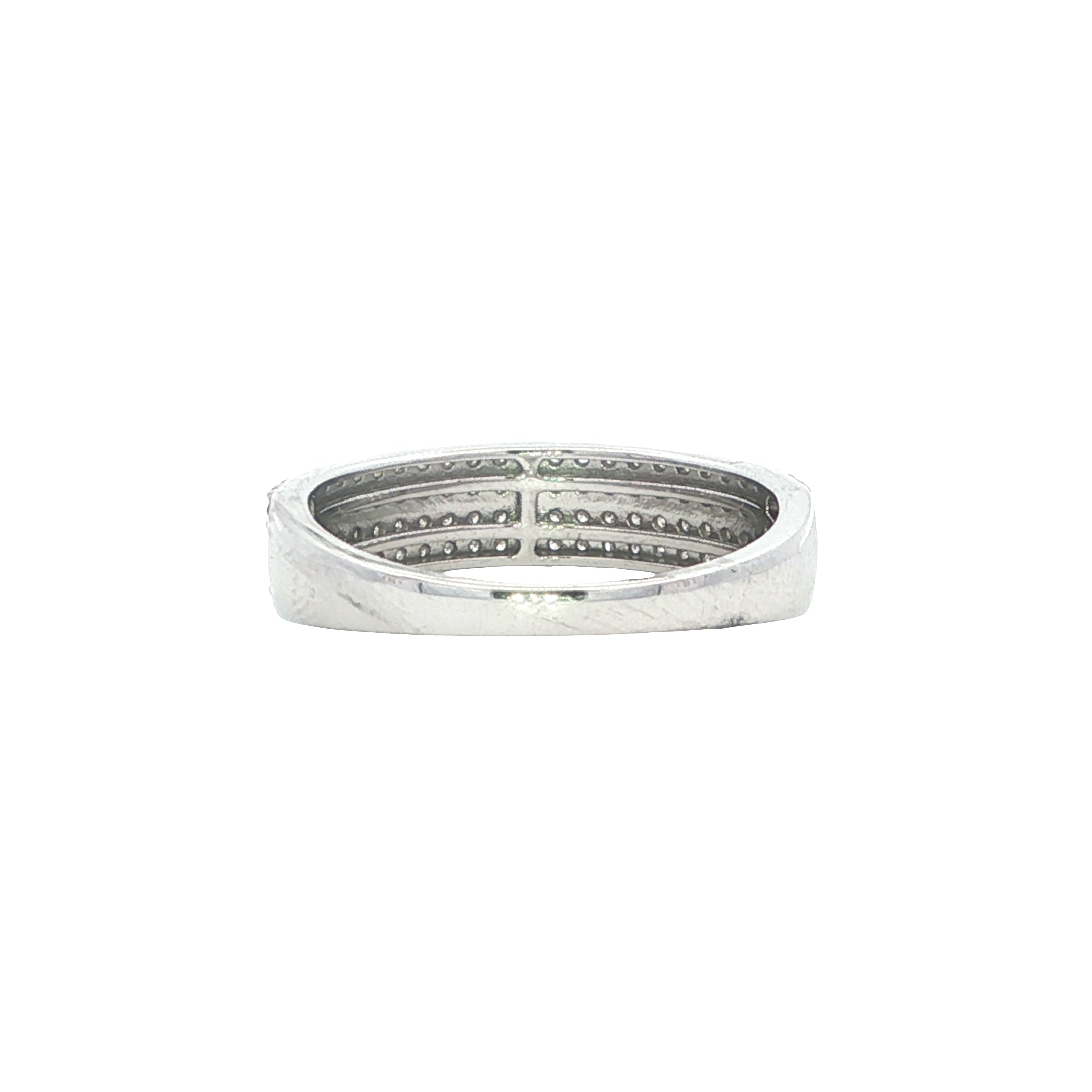 Silver ring with small stones on a white background