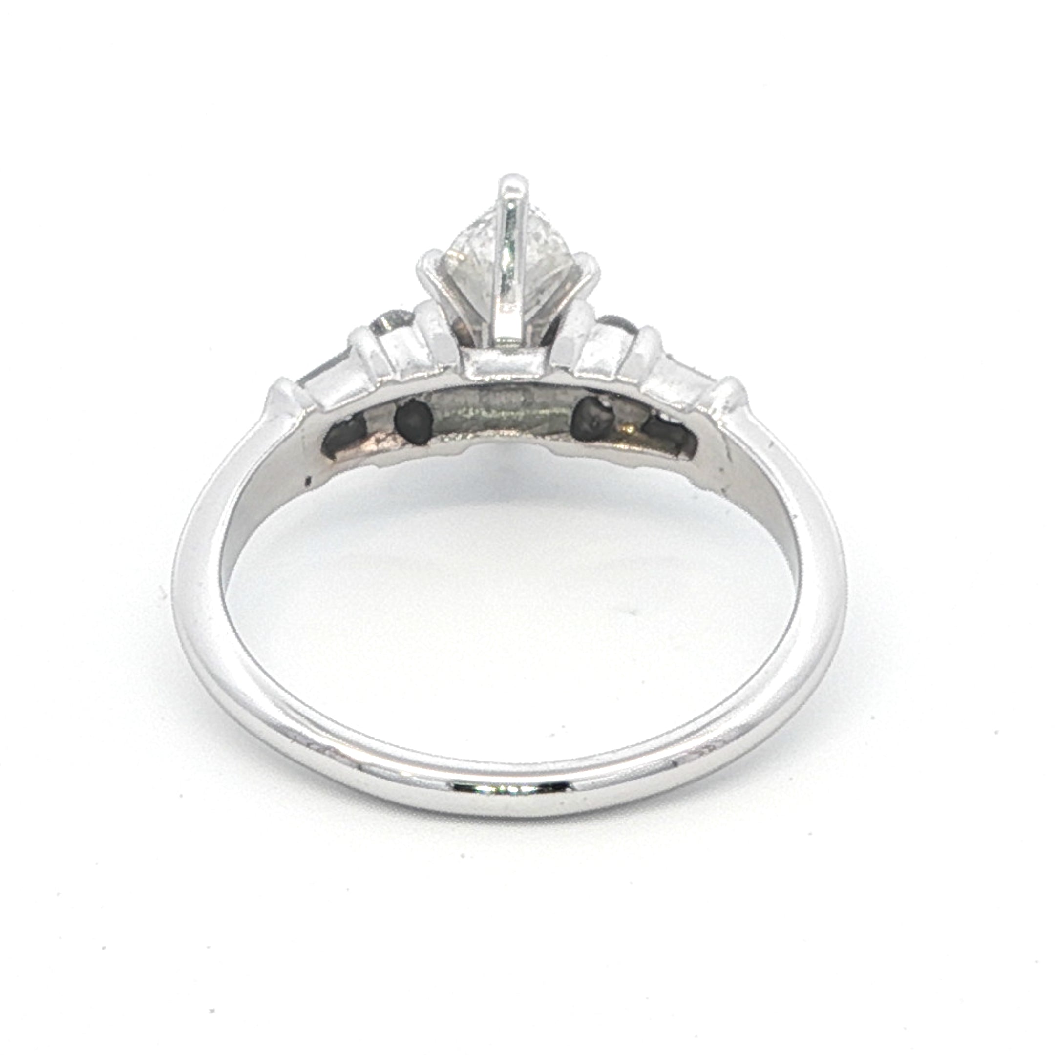 Estate Collection: Certified 18K Two-Tone 1CTW. Natural Diamond Marquise Accented Engagement Ring