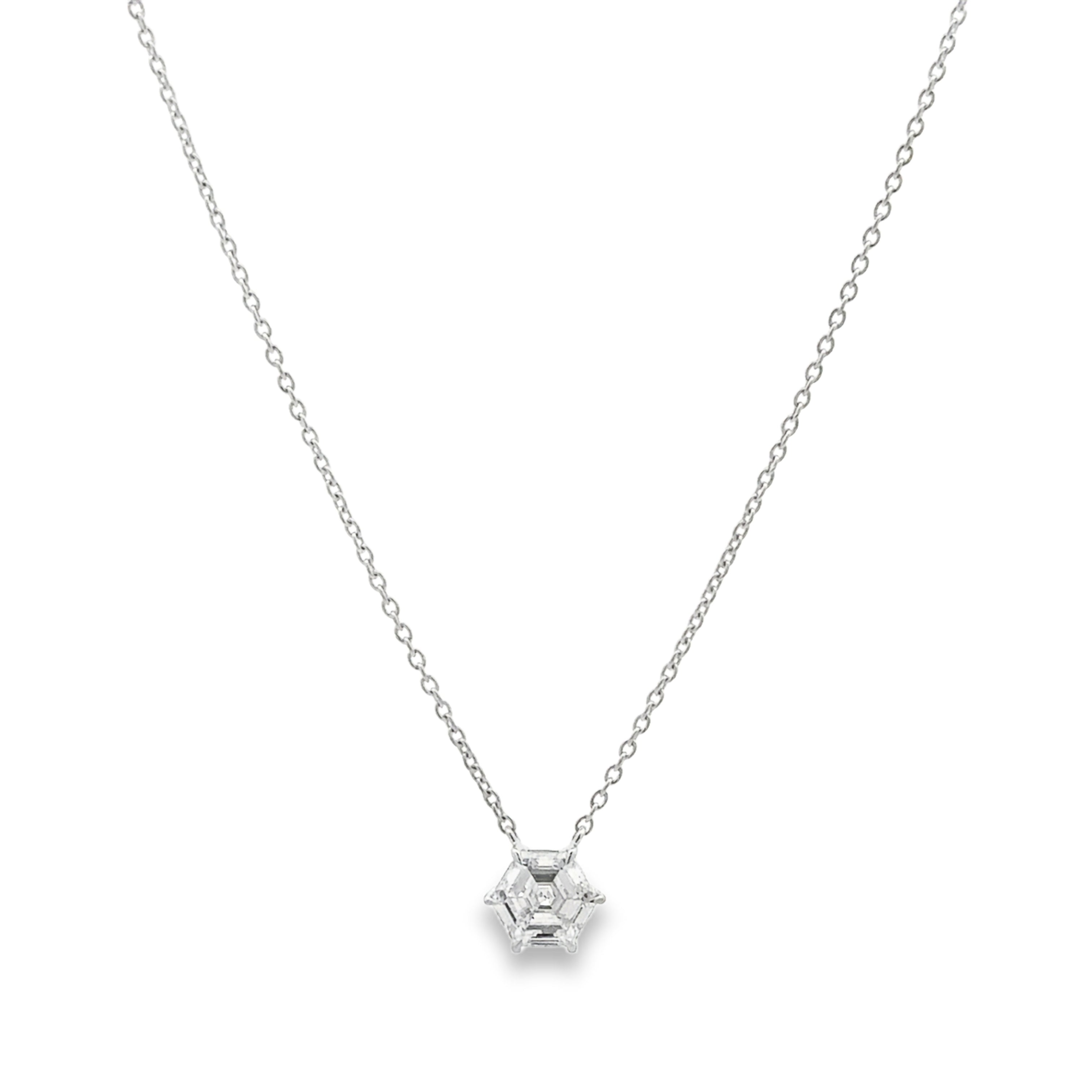 14K White Gold 0.80CT. Hexagon-Cut Lab-Grown Diamond Necklace