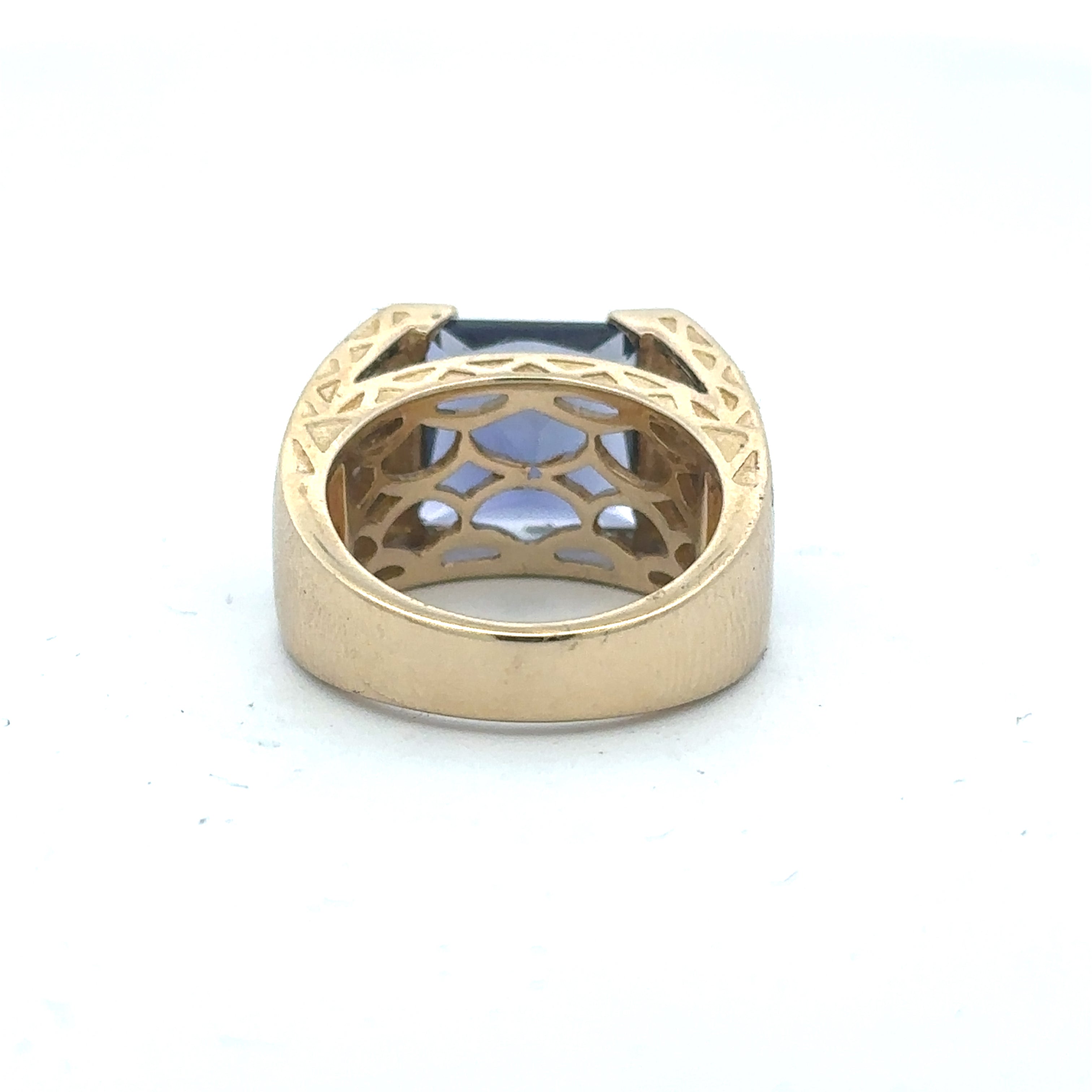 Estate Collection: 14K Yellow Gold Iolite Princess-Cut Accented Diamond Wide Ring