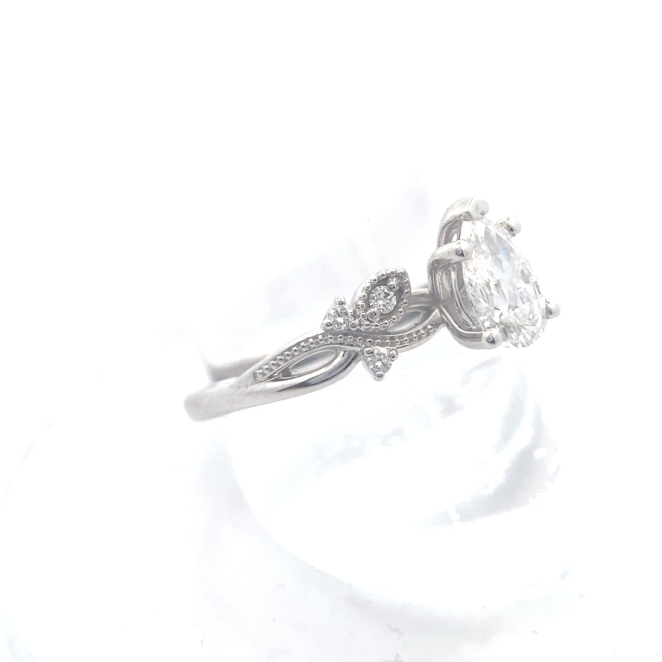 14K White Gold 3/4CT. Pear-Cut Lab-Grown Diamond Nature-Inspired Engagement Ring & Matching Band