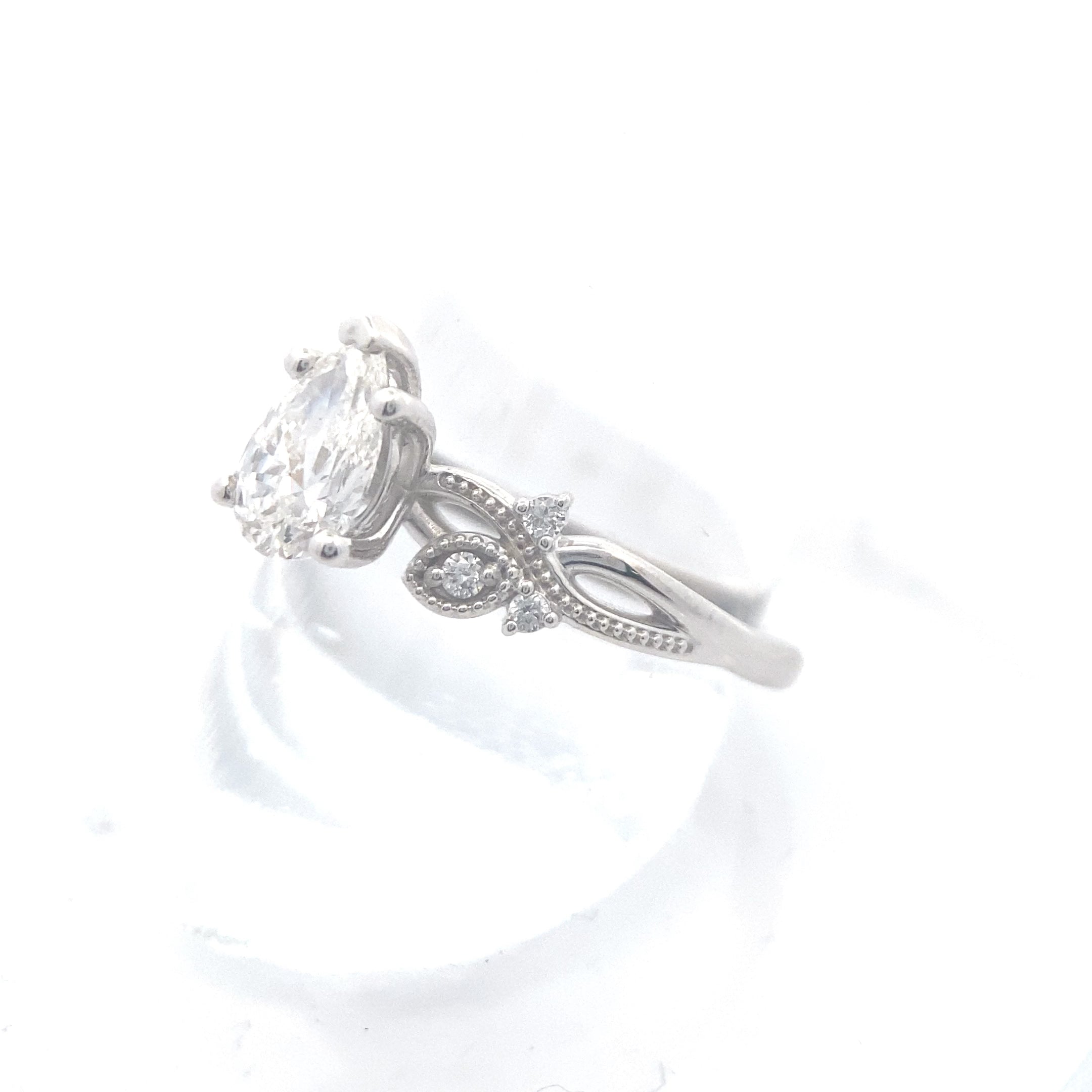 The "Ivy" — 14K White Gold 3/4CT. Pear-Cut Lab-Grown Diamond Nature-Inspired Engagement Ring & Matching Band