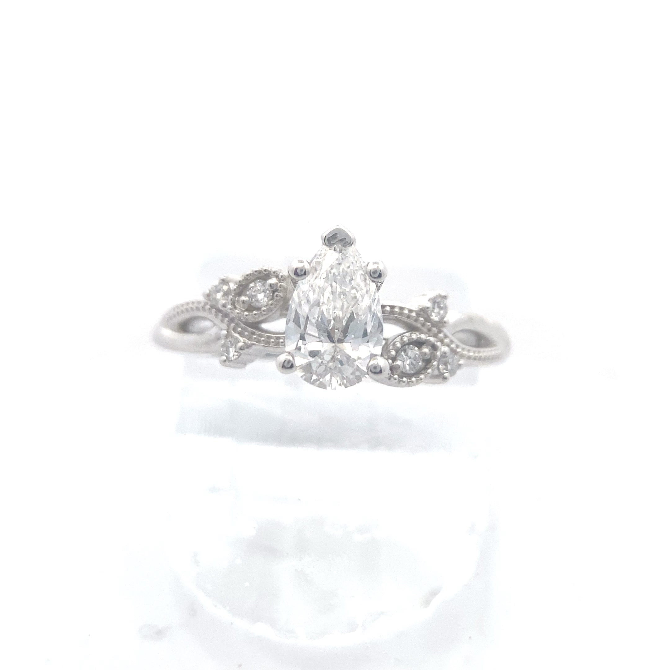 14K White Gold 3/4CT. Pear-Cut Lab-Grown Diamond Nature-Inspired Engagement Ring & Matching Band