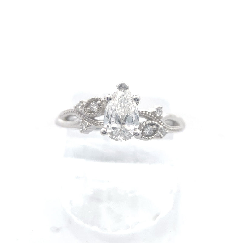 14K White Gold 3/4CT. Pear-Cut Lab-Grown Diamond Nature Inspired Engagement Ring